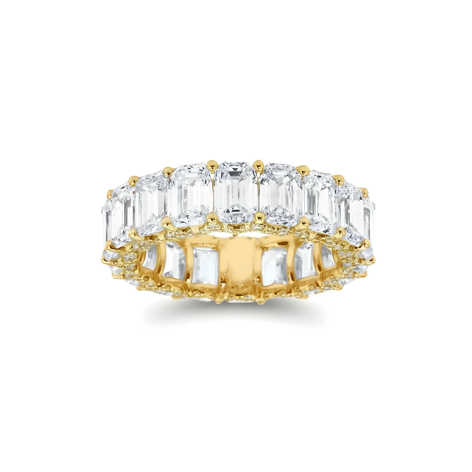 18K White Gold Emerald Diamond Cut Eternity Ring w/ Encrusted Setting 8.75ct (size 6) - Image 5