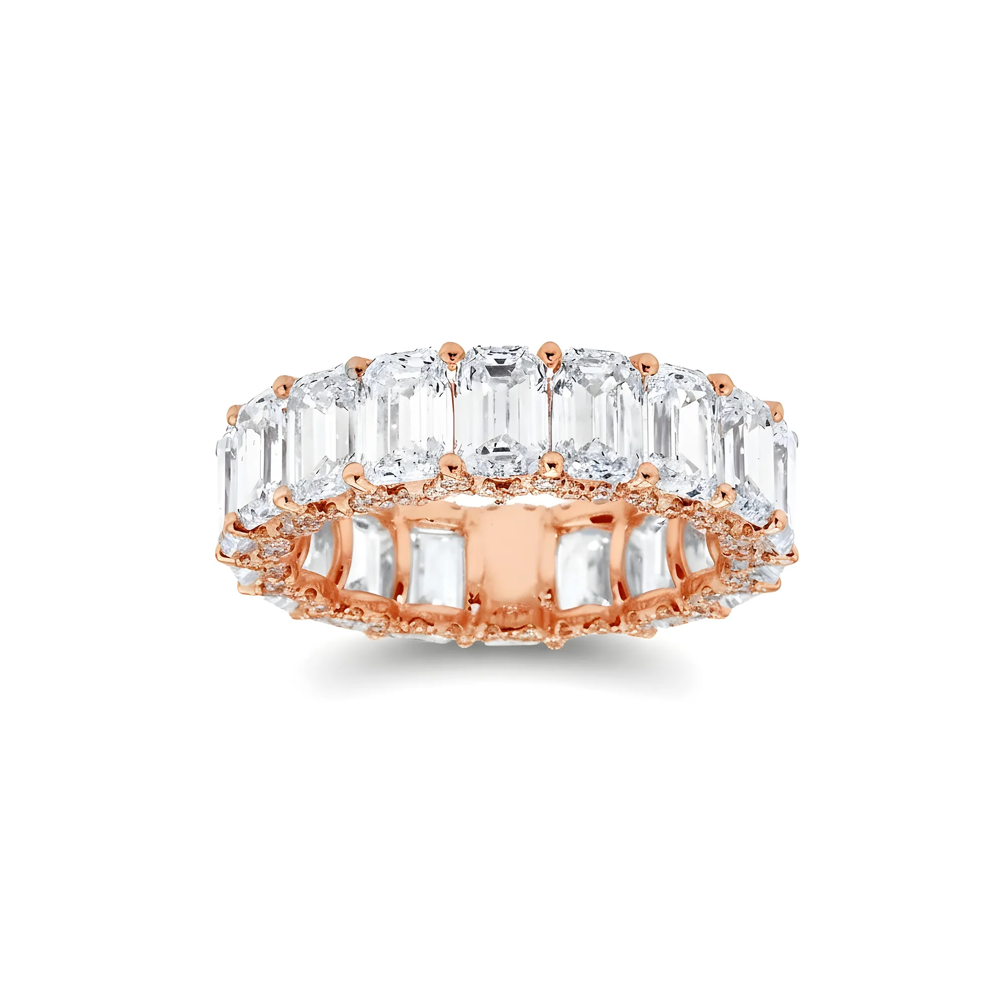 18K White Gold Emerald Diamond Cut Eternity Ring w/ Encrusted Setting 8.75ct (size 6) - Image 7