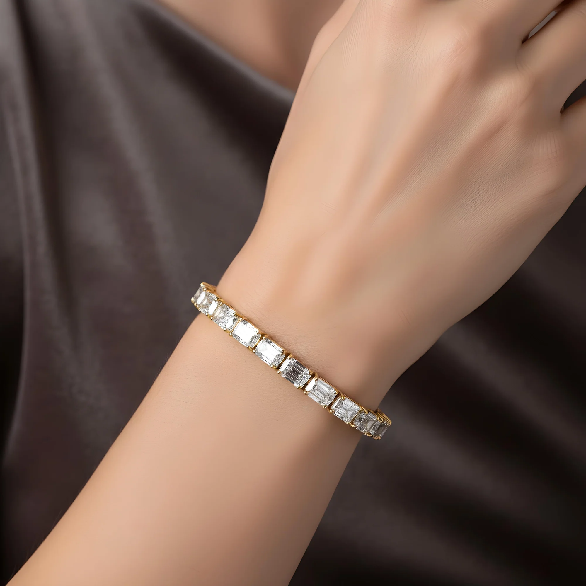 IGI 18K White Gold Emerald Cut Diamond Tennis Bracelet 32.15ct - Image 5