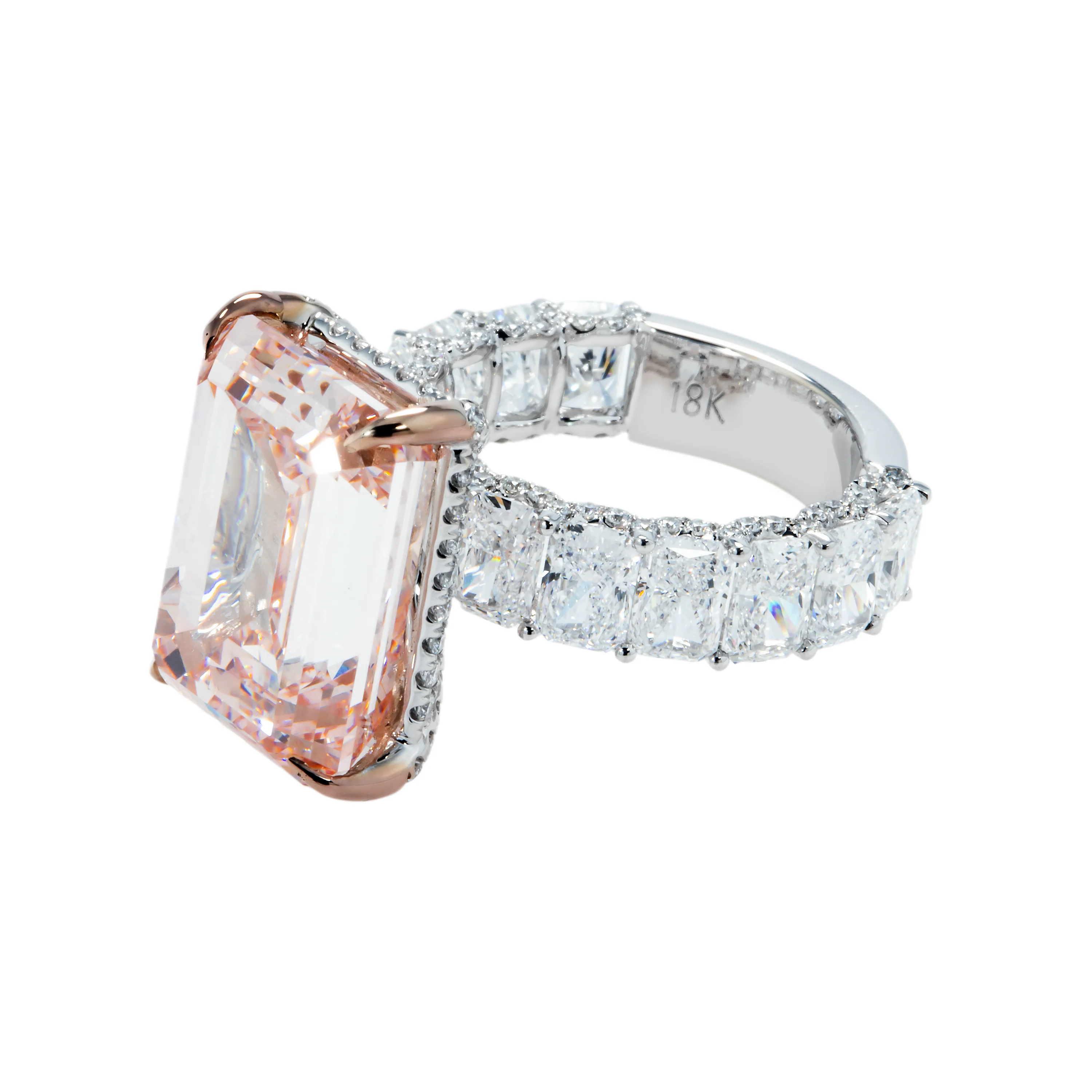 18K White Gold 15.62ct Fancy Intense Pink Emerald Cut Diamond Ring 21.74ctw - Image 4