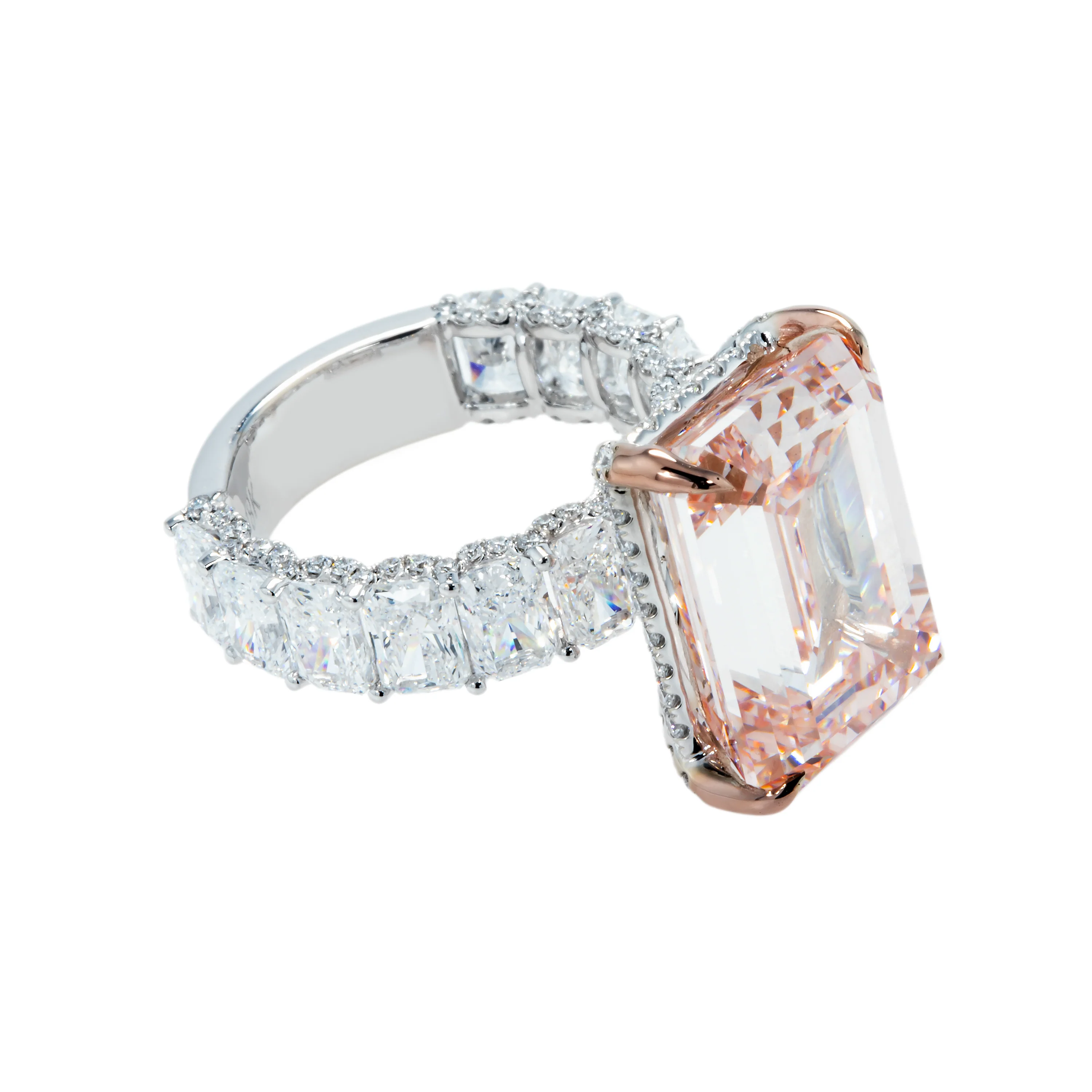 18K White Gold 15.62ct Fancy Intense Pink Emerald Cut Diamond Ring 21.74ctw - Image 6