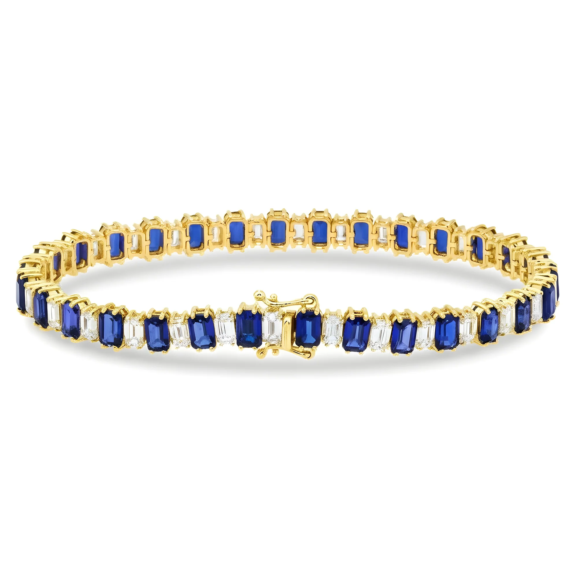 18K White Gold Emerald Cut Sapphire & Diamond Bracelet - Image 5