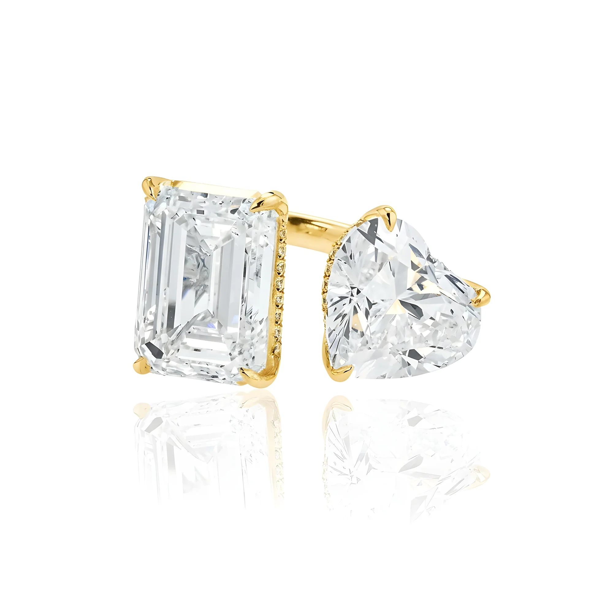 18K White Gold Emerald & Heart Cut Double Diamond Toi et Moi Ring 17.64ctw - Image 7