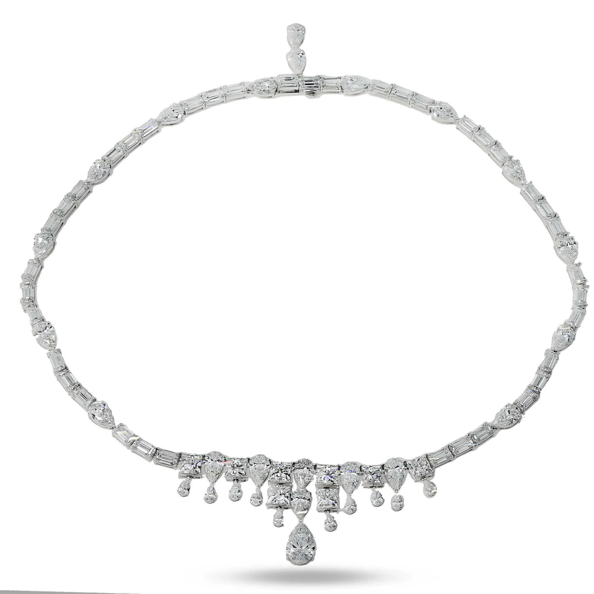18K White Gold Emerald & Pear Cut Diamond Drop Necklace 48.35ct