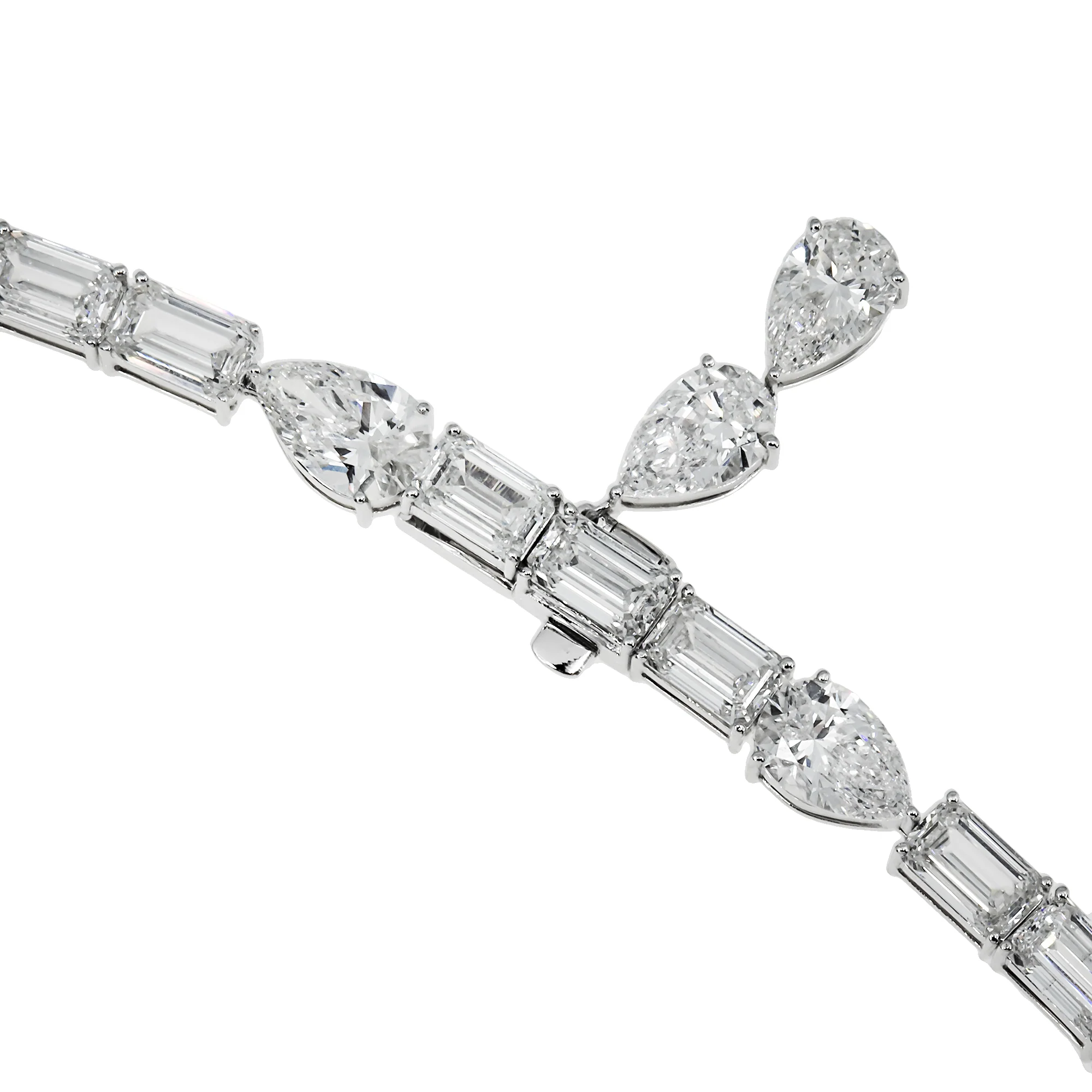 18K White Gold Emerald & Pear Cut Diamond Drop Necklace 48.35ct - Image 3