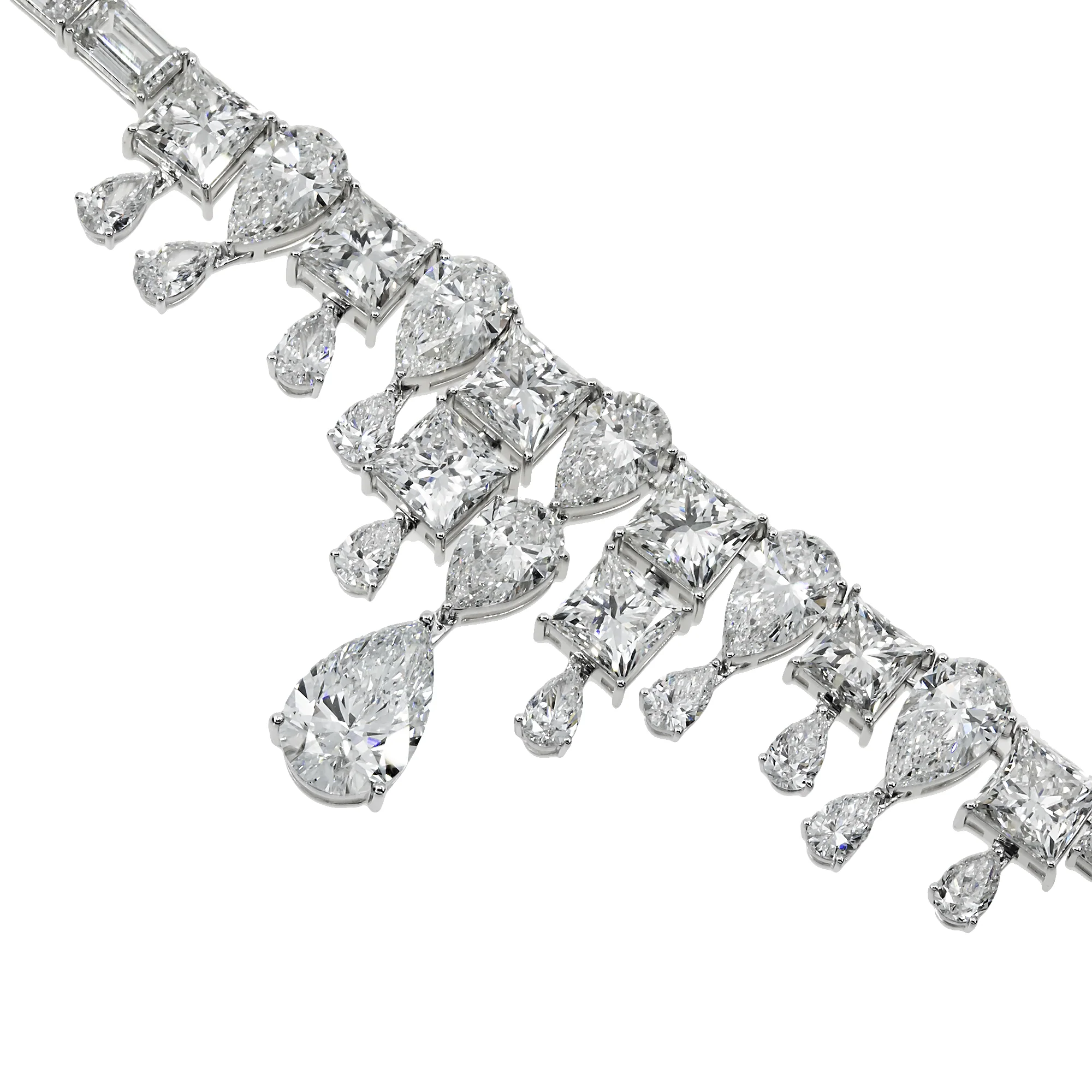 18K White Gold Emerald & Pear Cut Diamond Drop Necklace 48.35ct - Image 5