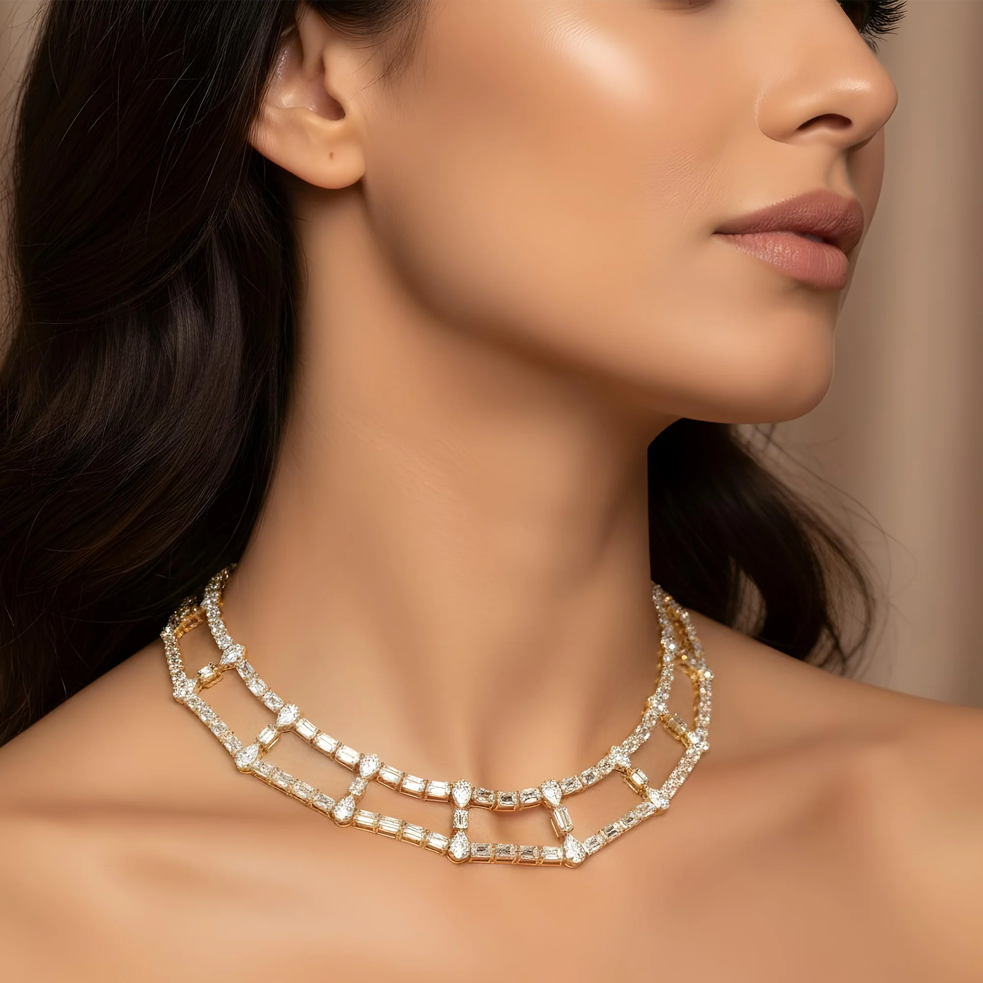 18K White Gold Emerald & Pear Cut Diamond Drop Necklace 77.98ct - Image 5
