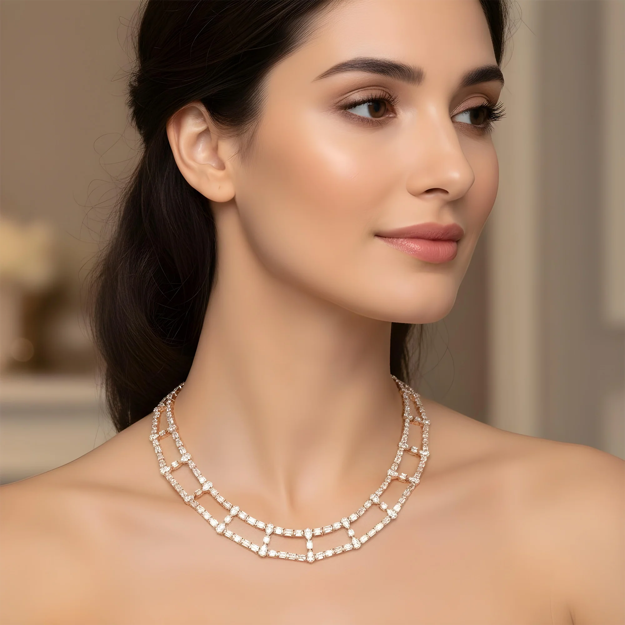 18K White Gold Emerald & Pear Cut Diamond Drop Necklace 77.98ct - Image 7