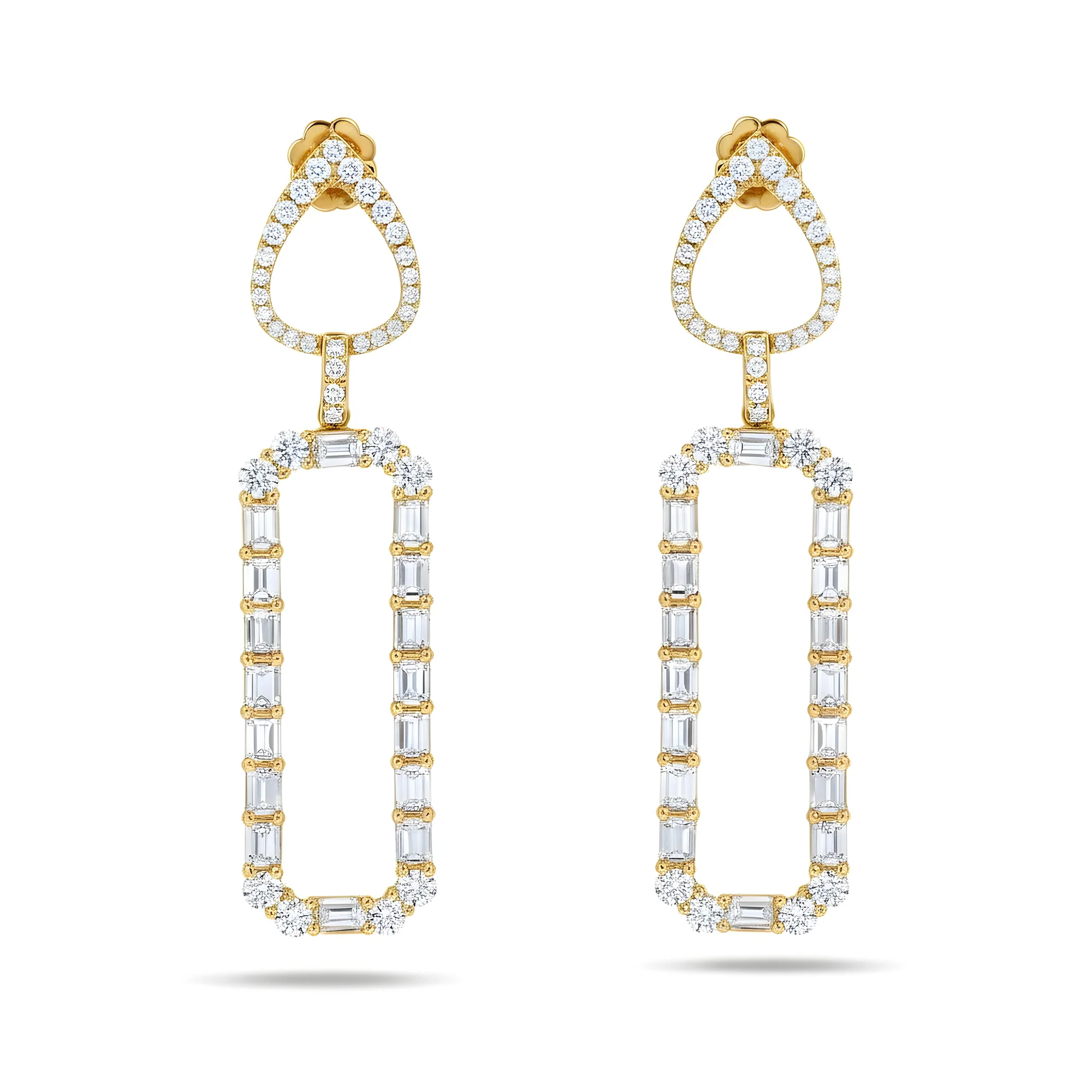 18K White Gold Emerald Rectangular Diamond Drop Earrings 9.18ctw - Image 4