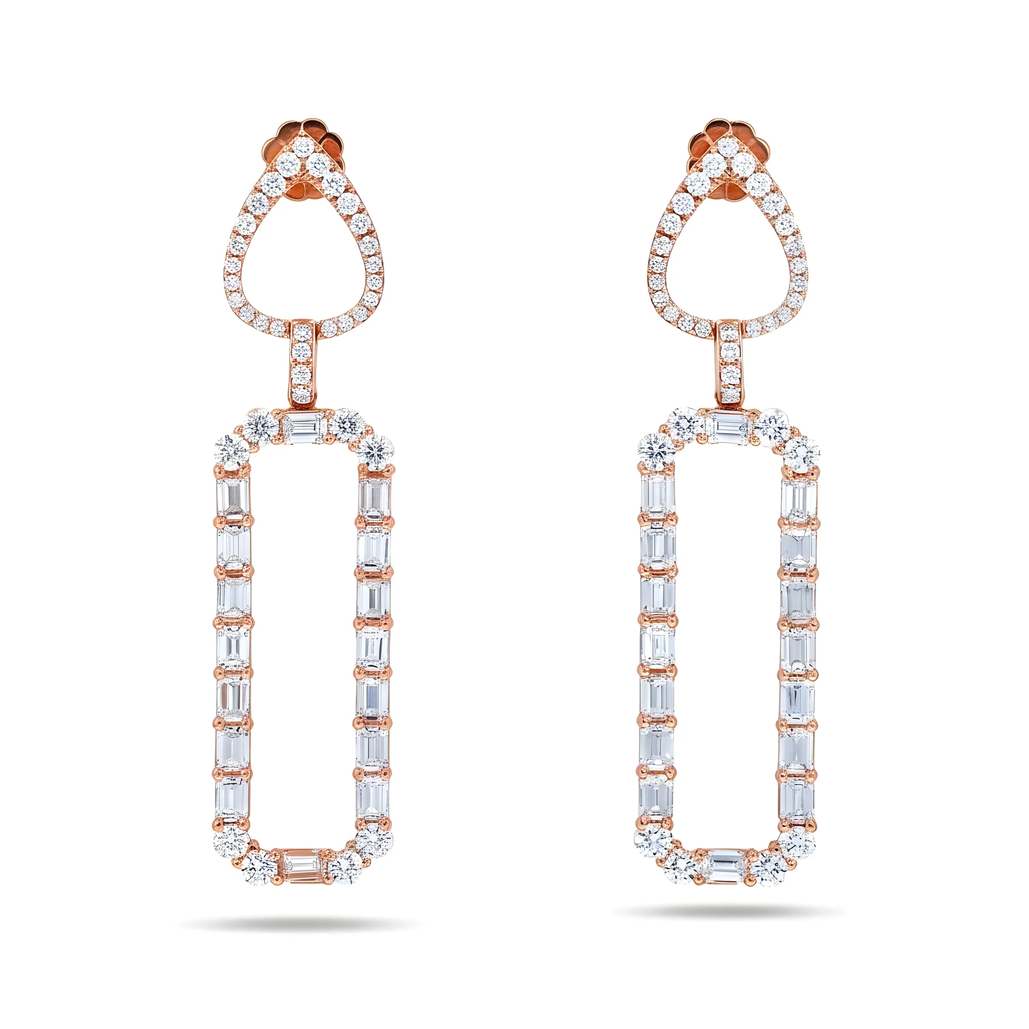 18K White Gold Emerald Rectangular Diamond Drop Earrings 9.18ctw - Image 6