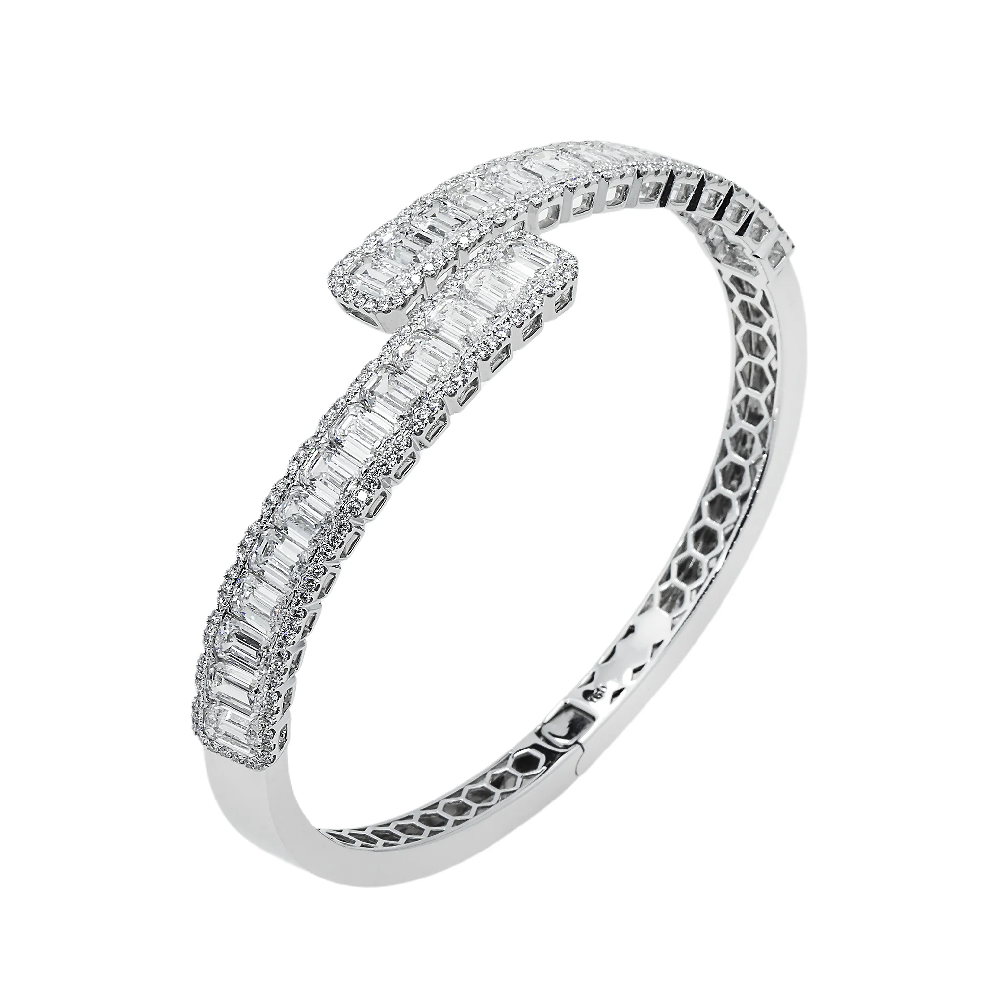 18K White Gold Emerald & Round Diamond Wrap Bangle Bracelet 11.61ct - Image 3