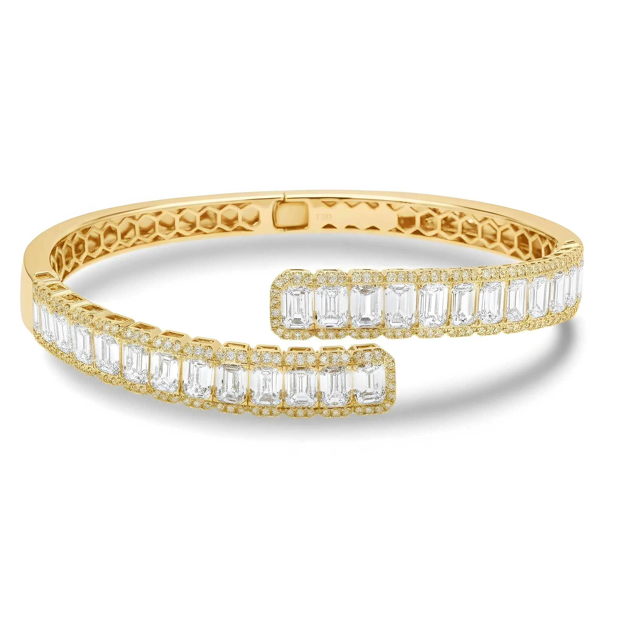 18K White Gold Emerald & Round Diamond Wrap Bangle Bracelet 11.61ct - Image 5