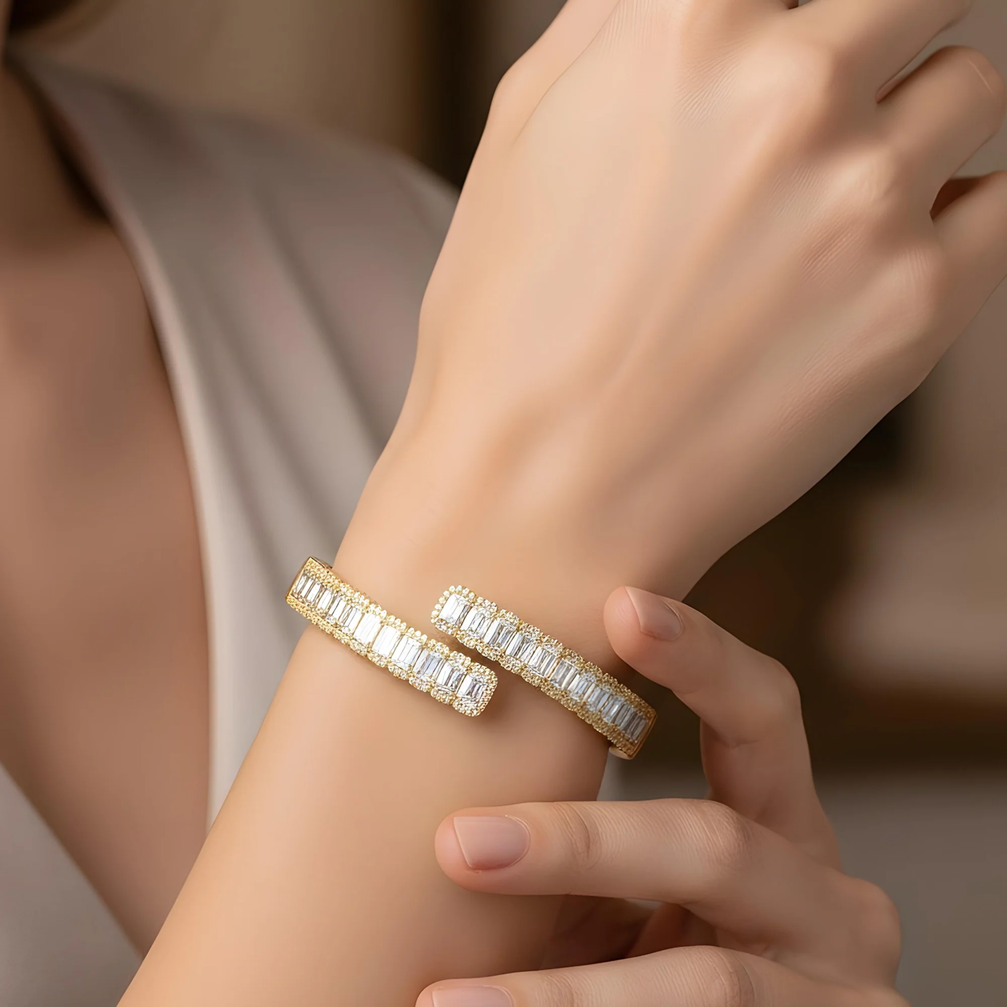 18K White Gold Emerald & Round Diamond Wrap Bangle Bracelet 11.61ct - Image 6