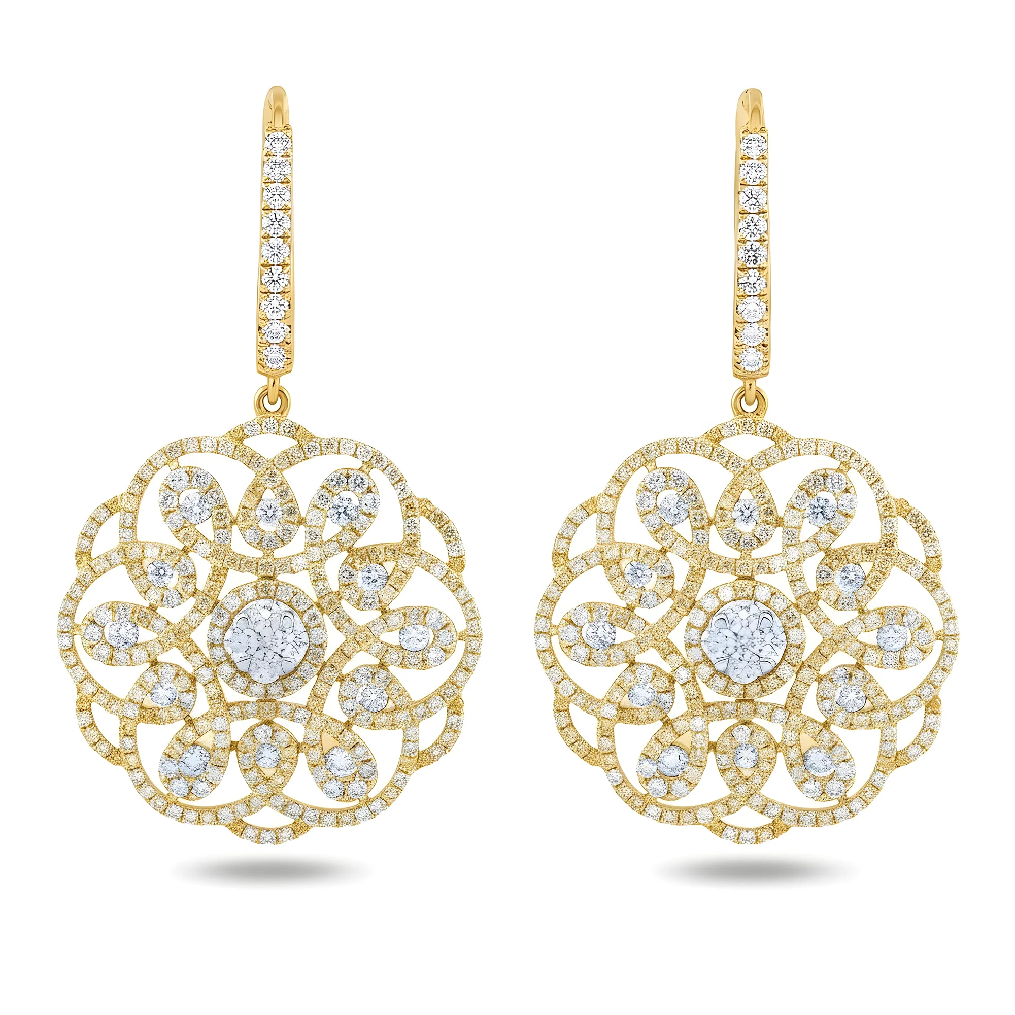 18K White Gold Eternal Garden Round Diamond Drop Earrings 2.42ctw - Image 4