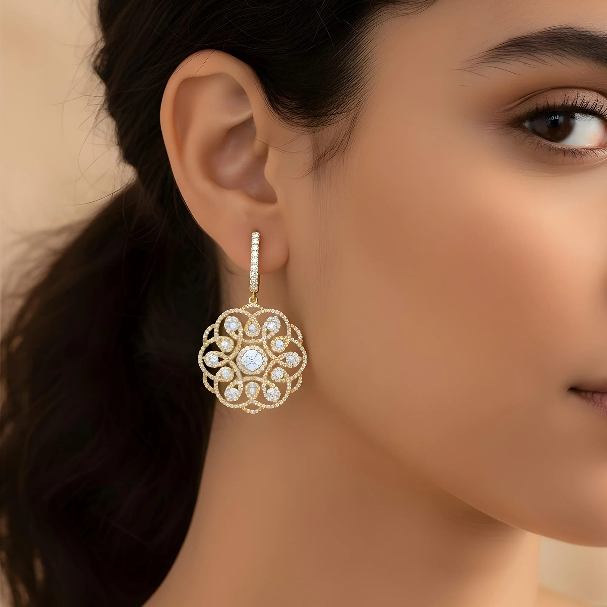 18K White Gold Eternal Garden Round Diamond Drop Earrings 2.42ctw - Image 5