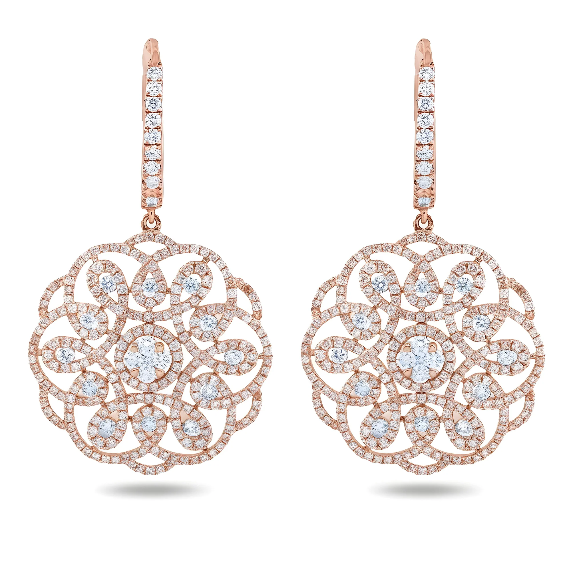 18K White Gold Eternal Garden Round Diamond Drop Earrings 2.42ctw - Image 6