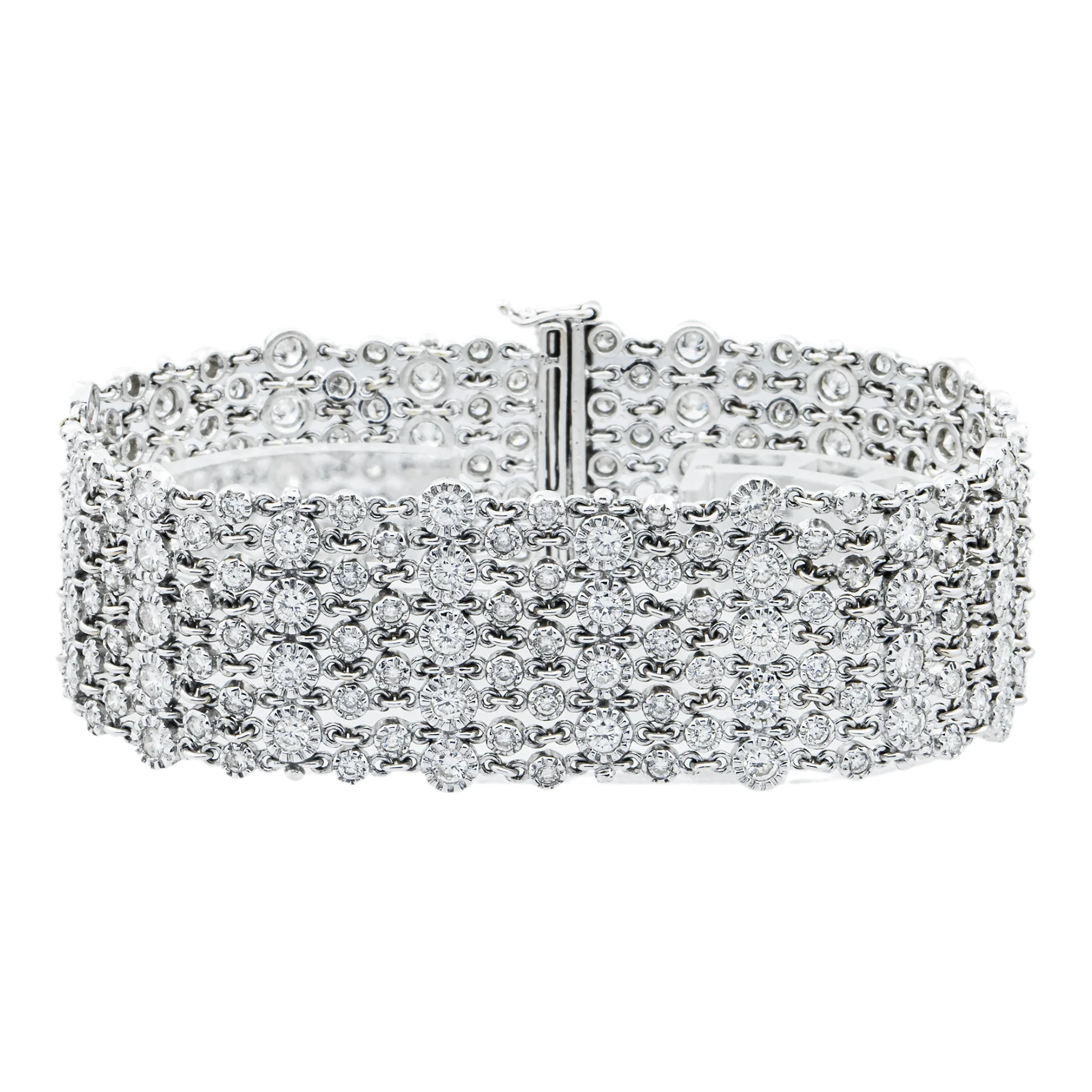 18K White Gold Five Row Round Diamond 10.54ct
