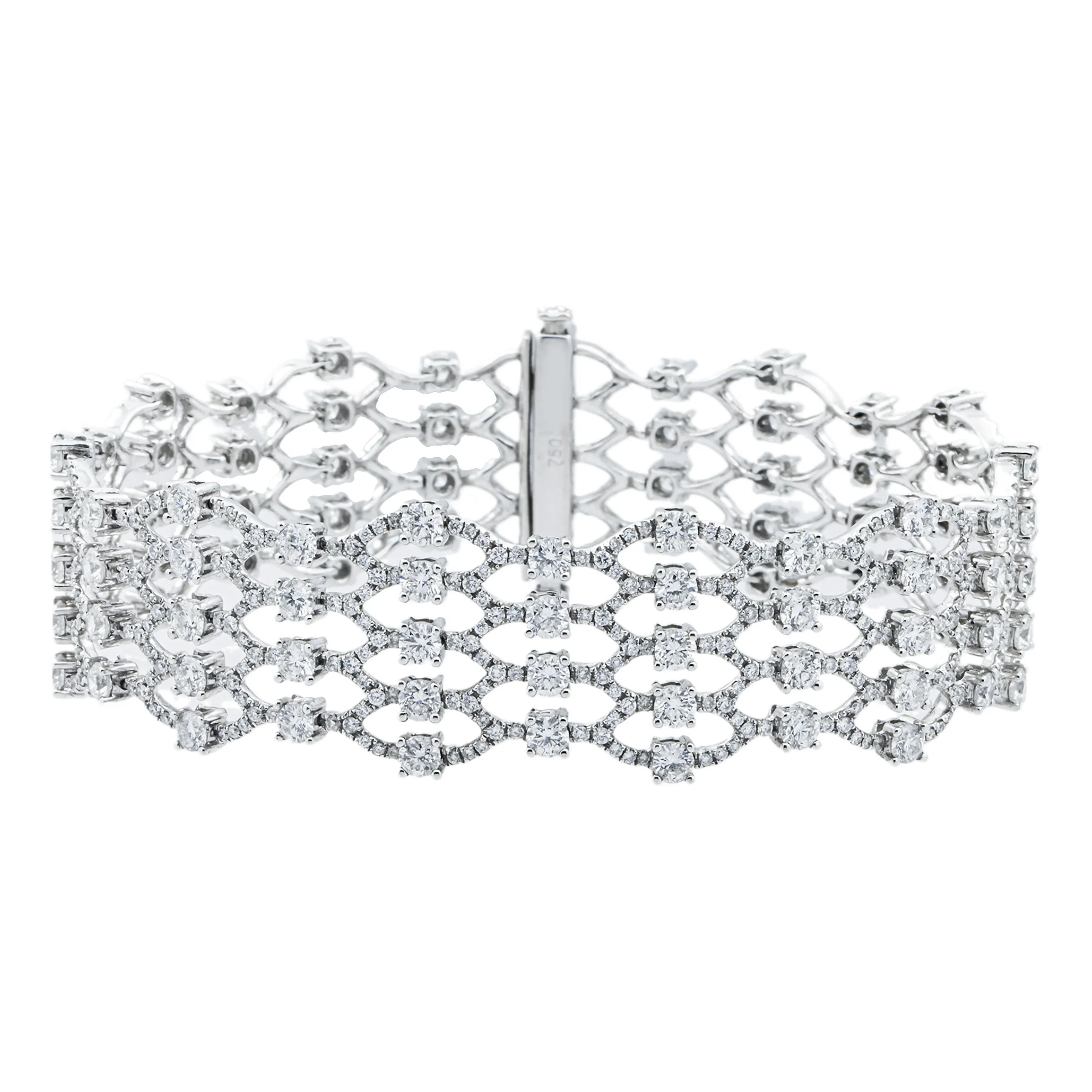 18K White Gold Five Row Round Diamond Bangle Bracelet 10.88ct