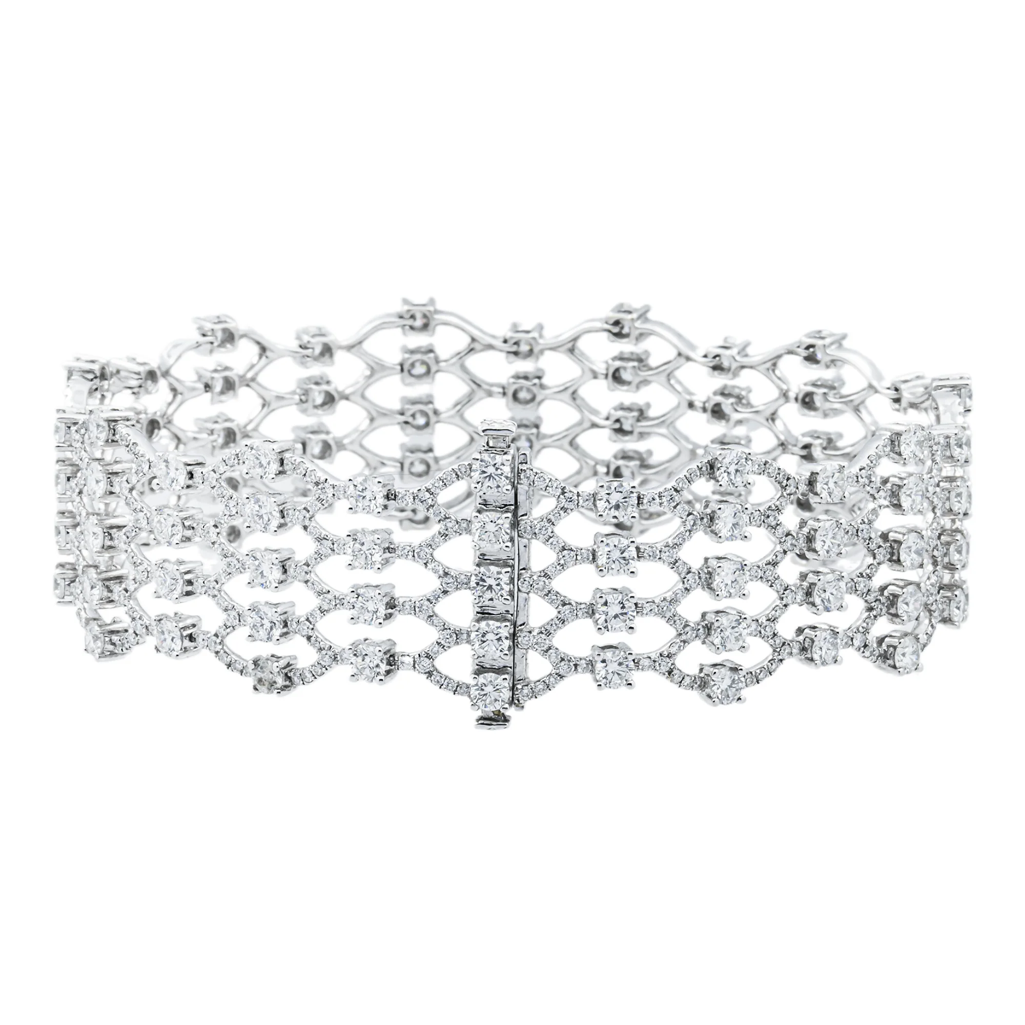 18K White Gold Five Row Round Diamond Bangle Bracelet 10.88ct - Image 4