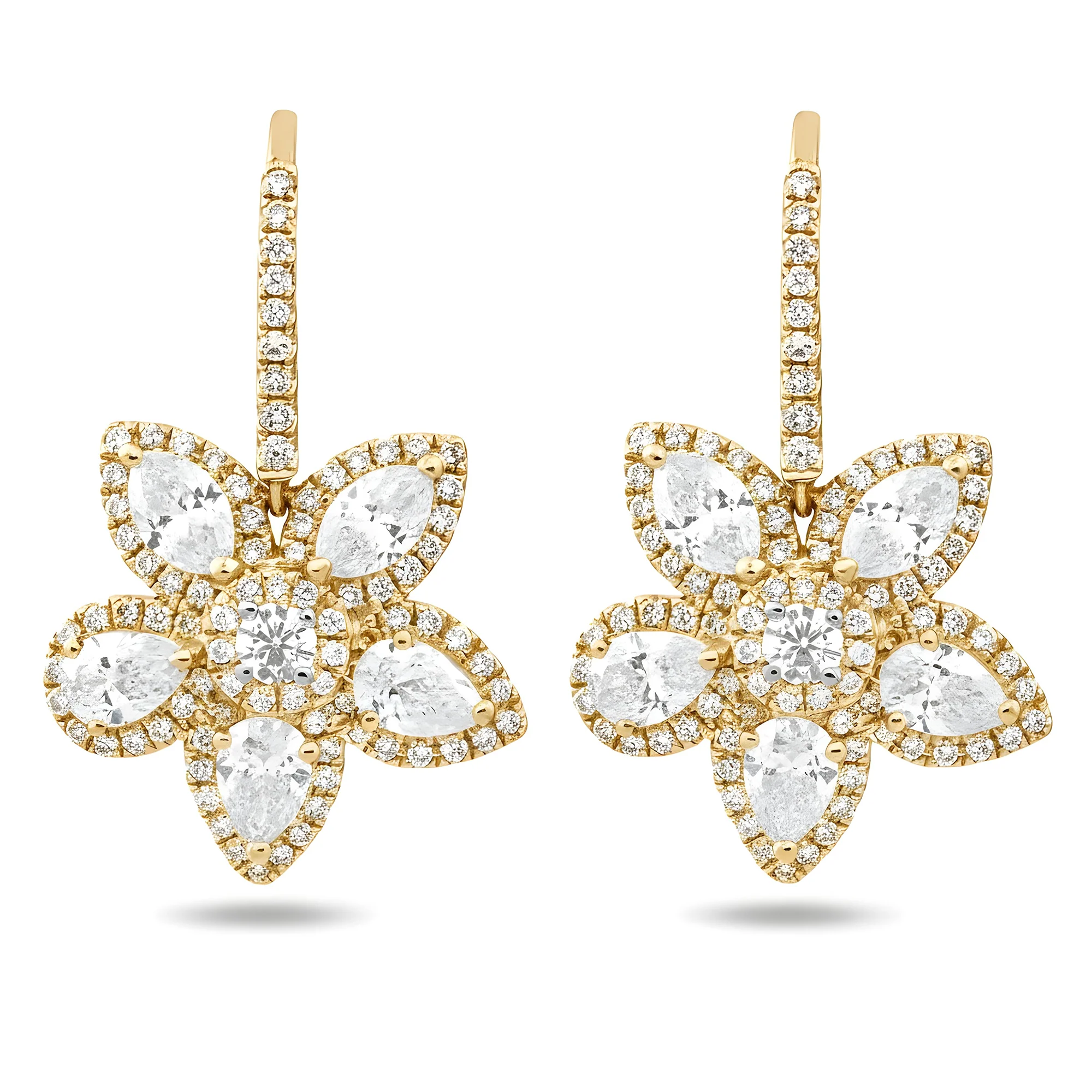 18K White Gold Flower Diamond Drop Earrings 5.21ctw - Image 4