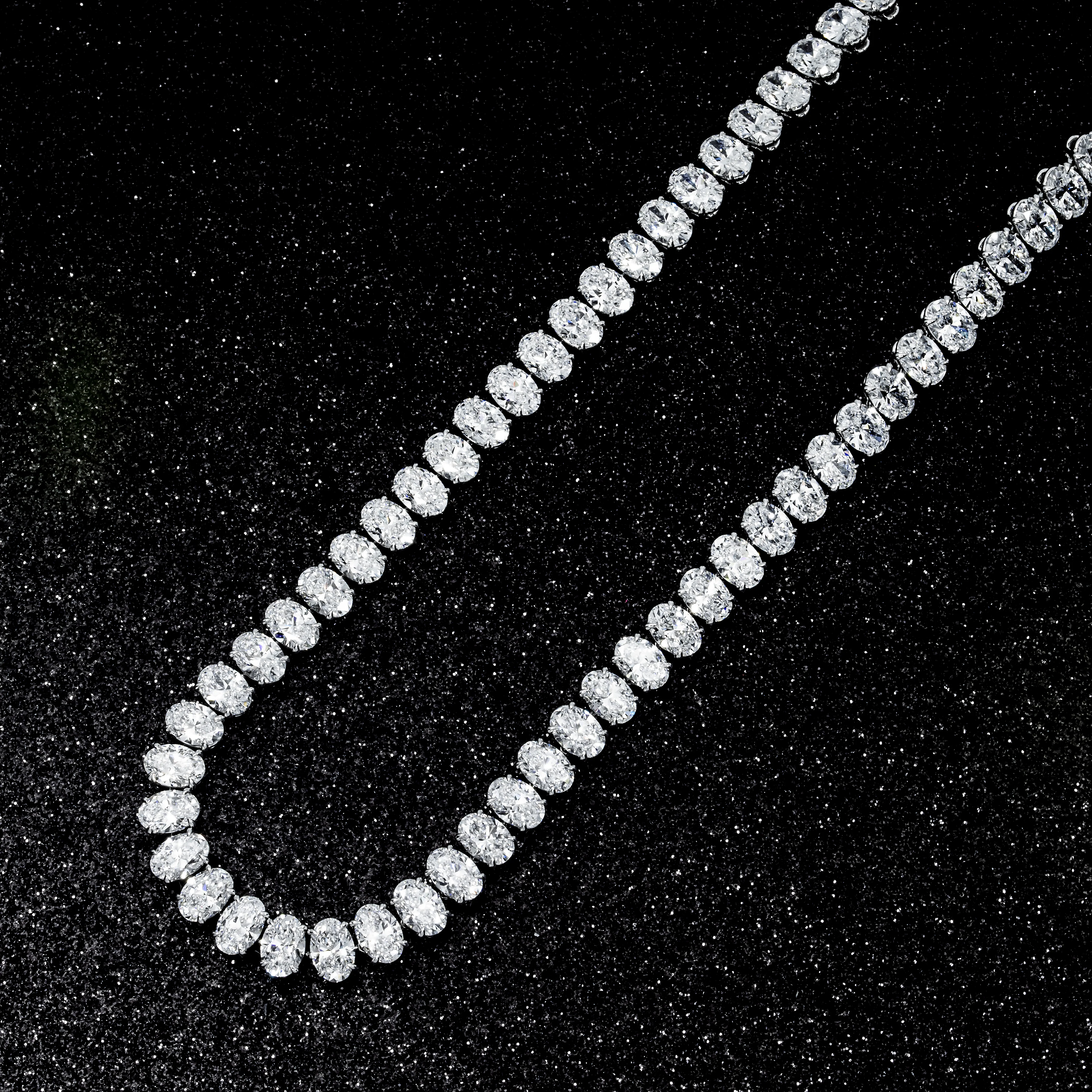 18K White Gold Full Oval Cut Diamond Tennis Chain 44.96ct - Image 3
