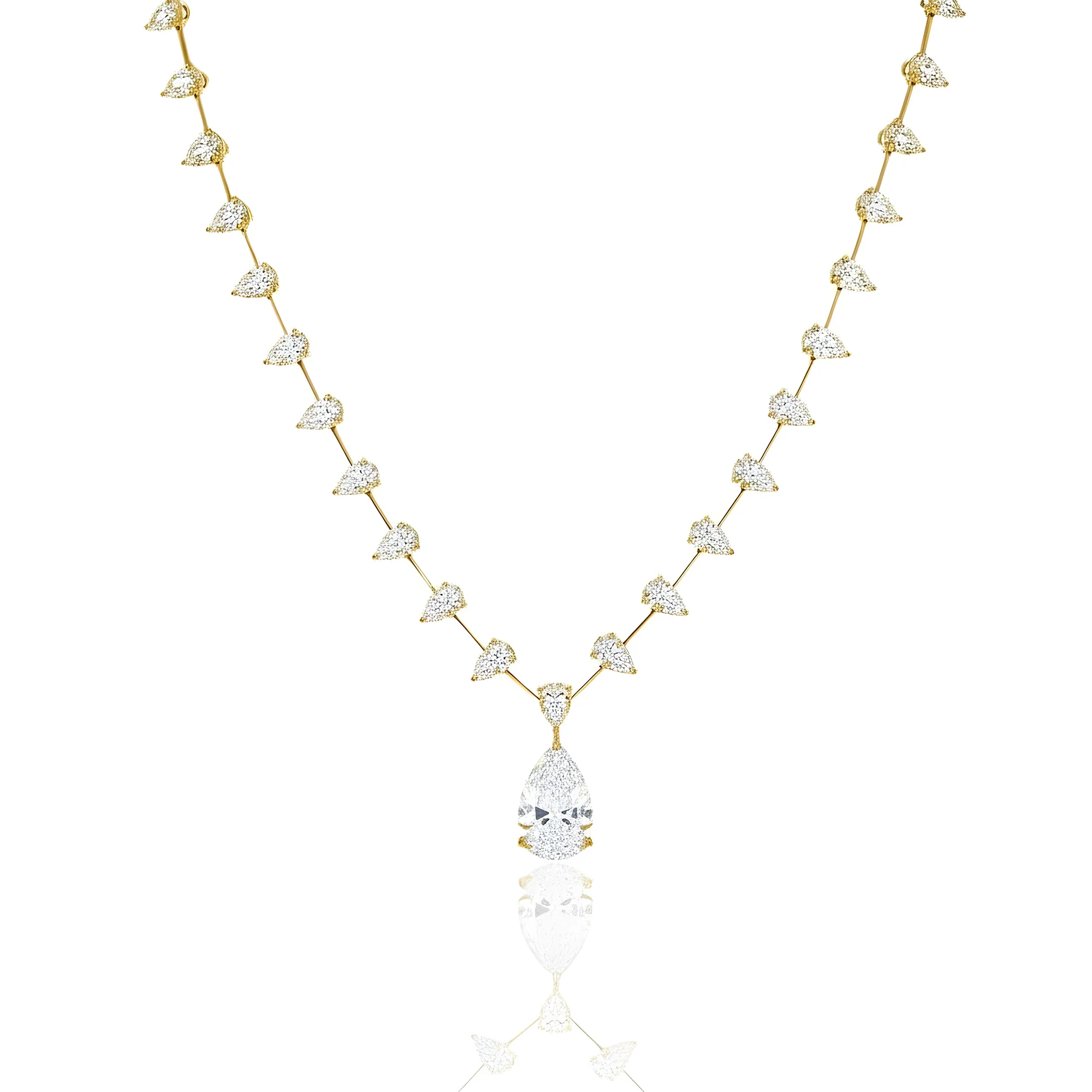 18K White Gold Full Pear Cut Diamond Drop Necklace 20.07ct - Image 6
