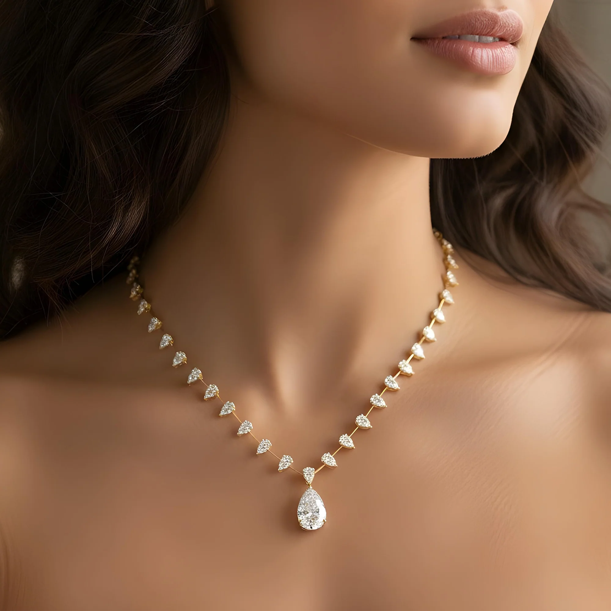 18K White Gold Full Pear Cut Diamond Drop Necklace 20.07ct - Image 7