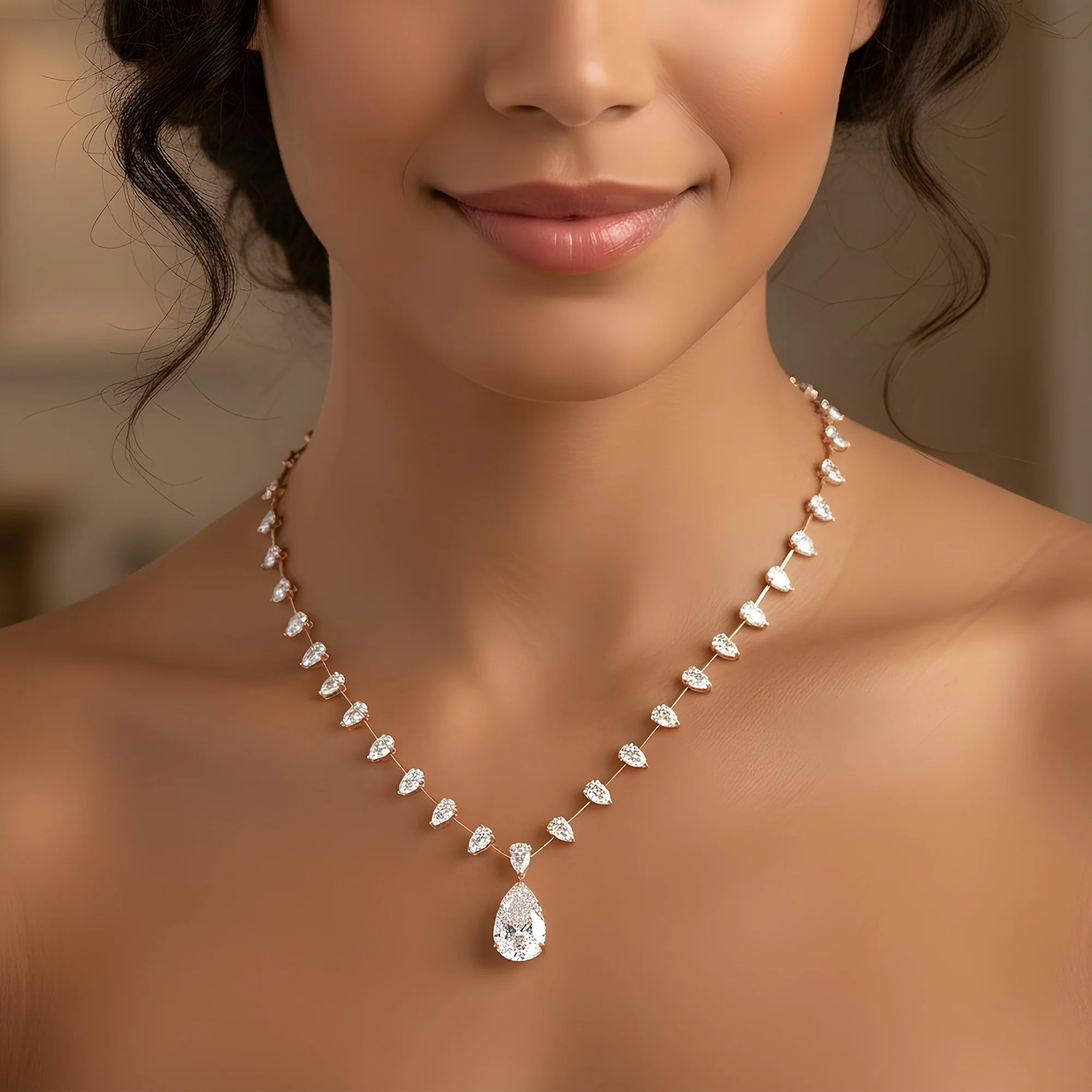 18K White Gold Full Pear Cut Diamond Drop Necklace 20.07ct - Image 9