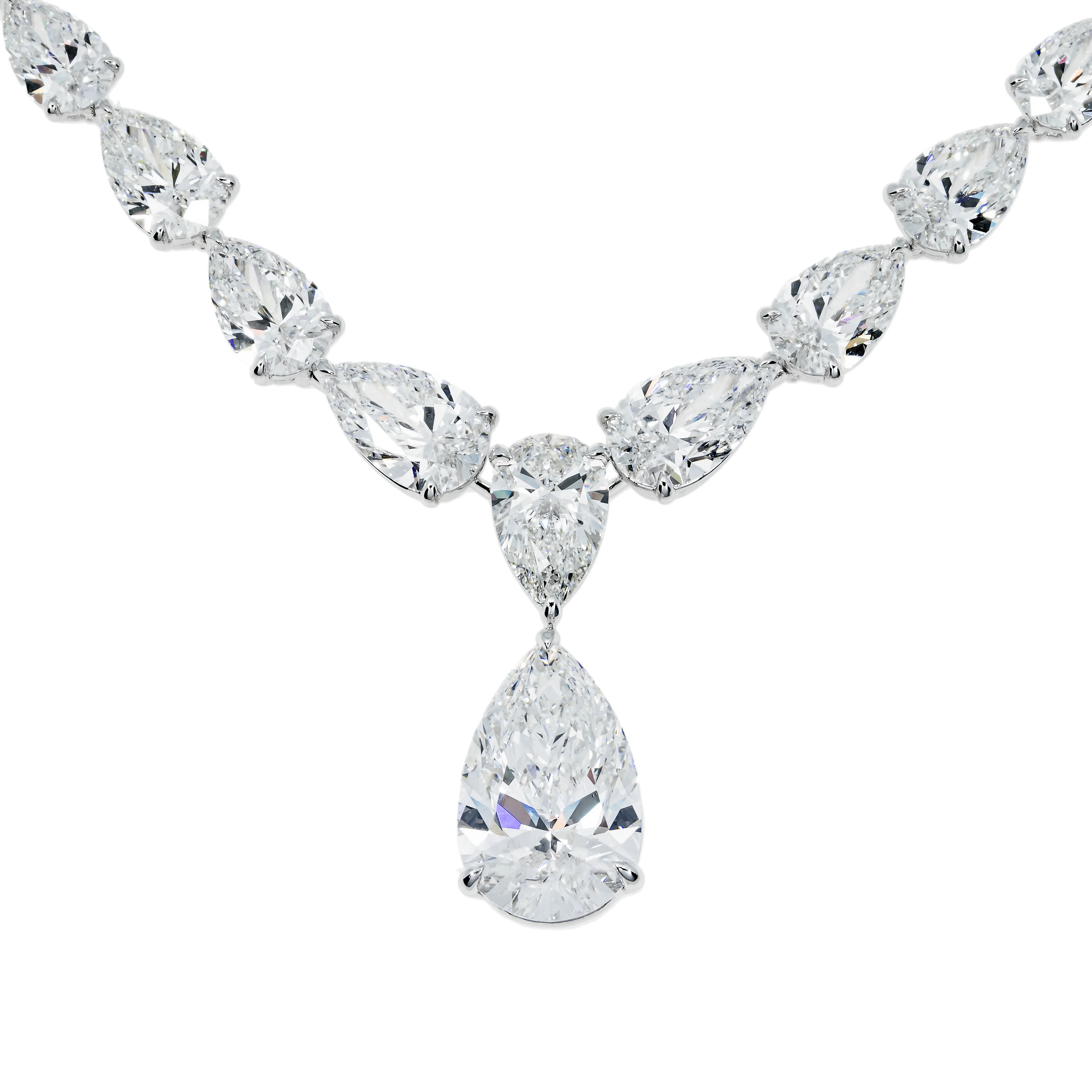 18K White Gold Full Pear Cut Diamond Drop Necklace 56.43ct - Image 3