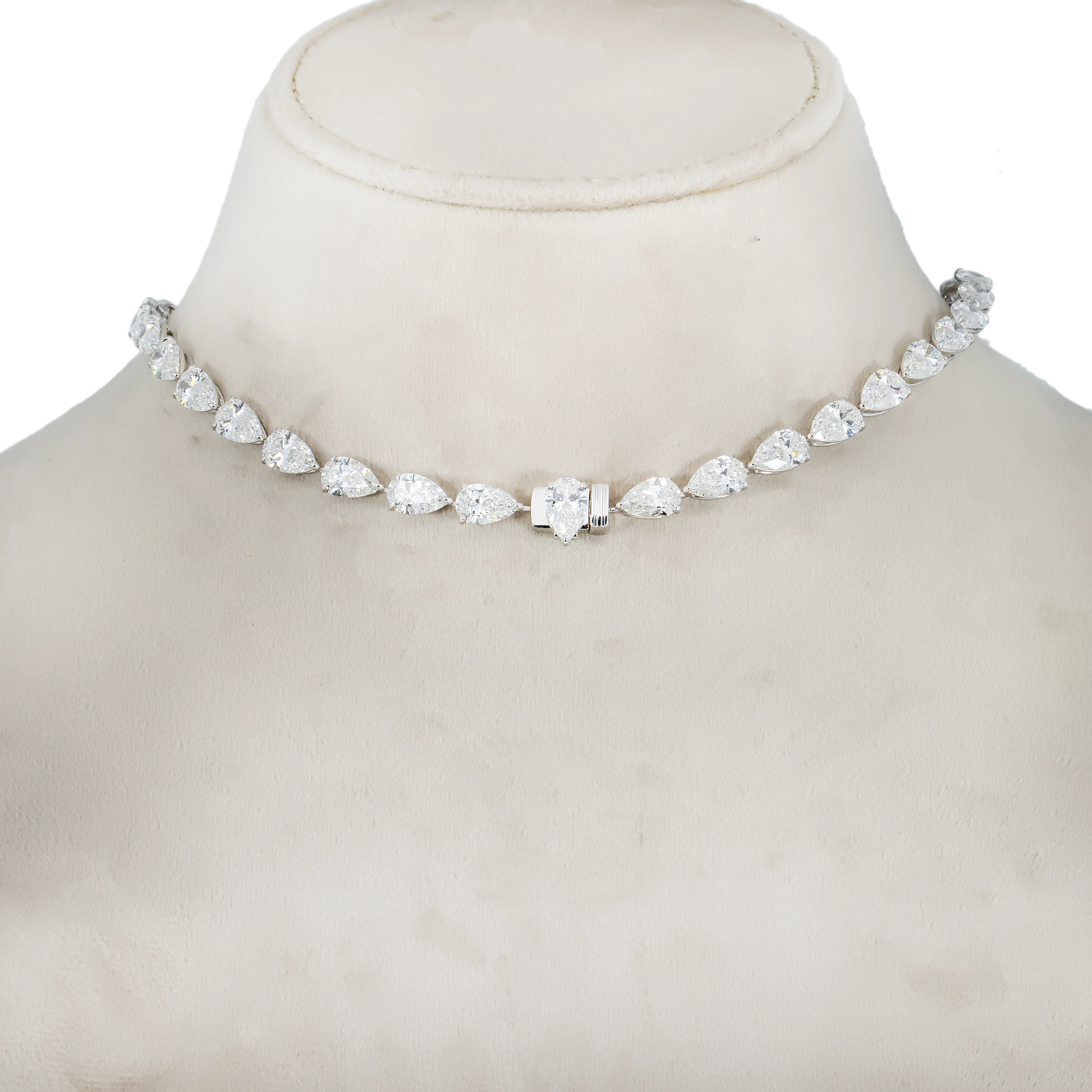 18K White Gold Full Pear Cut Diamond Drop Necklace 56.43ct - Image 4