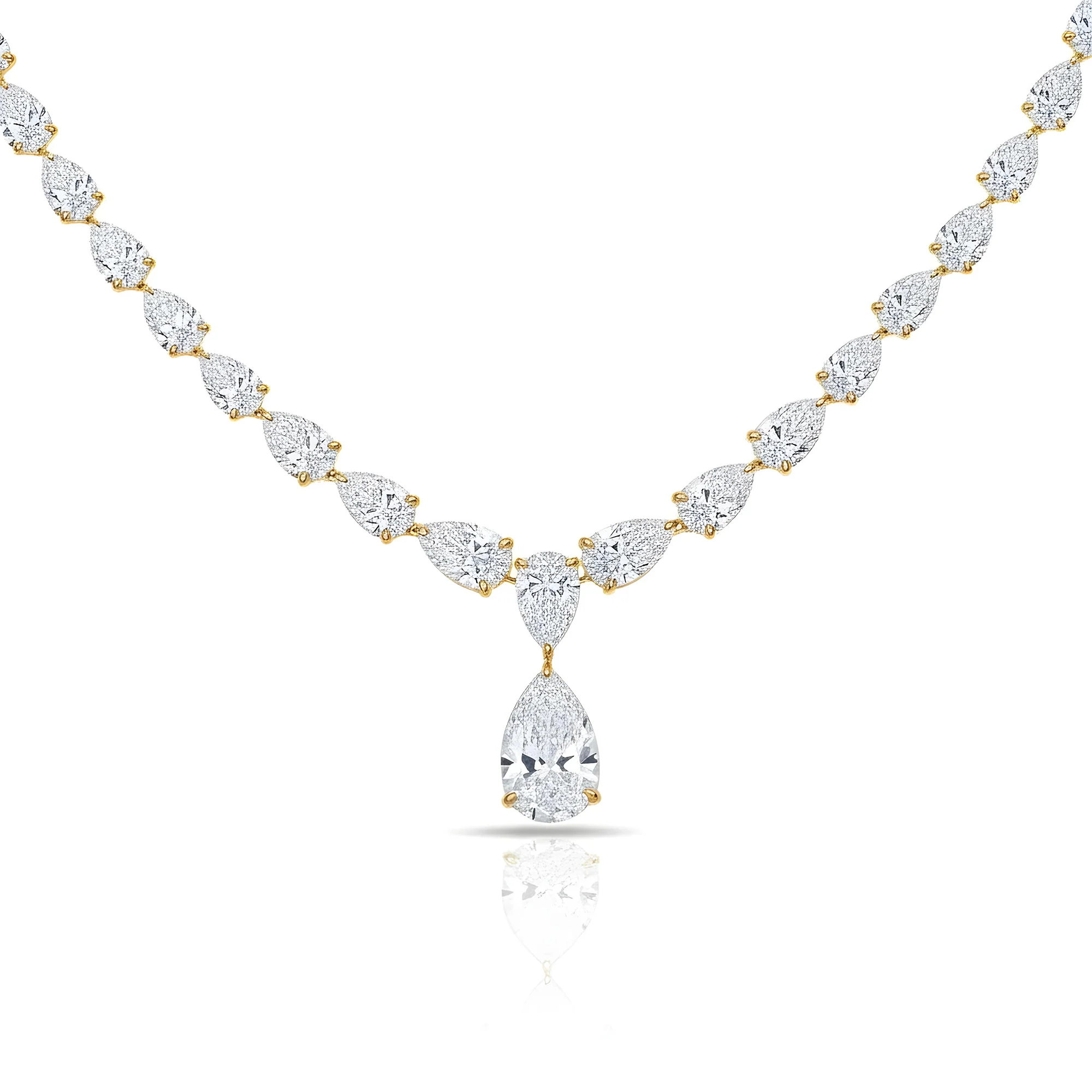 18K White Gold Full Pear Cut Diamond Drop Necklace 56.43ct - Image 6