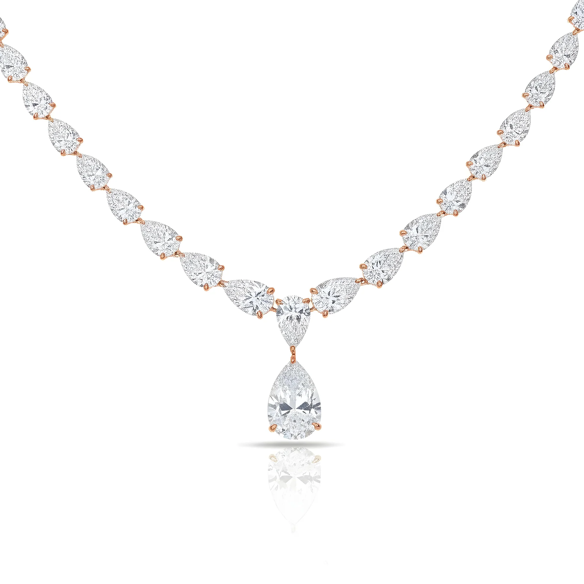 18K White Gold Full Pear Cut Diamond Drop Necklace 56.43ct - Image 8