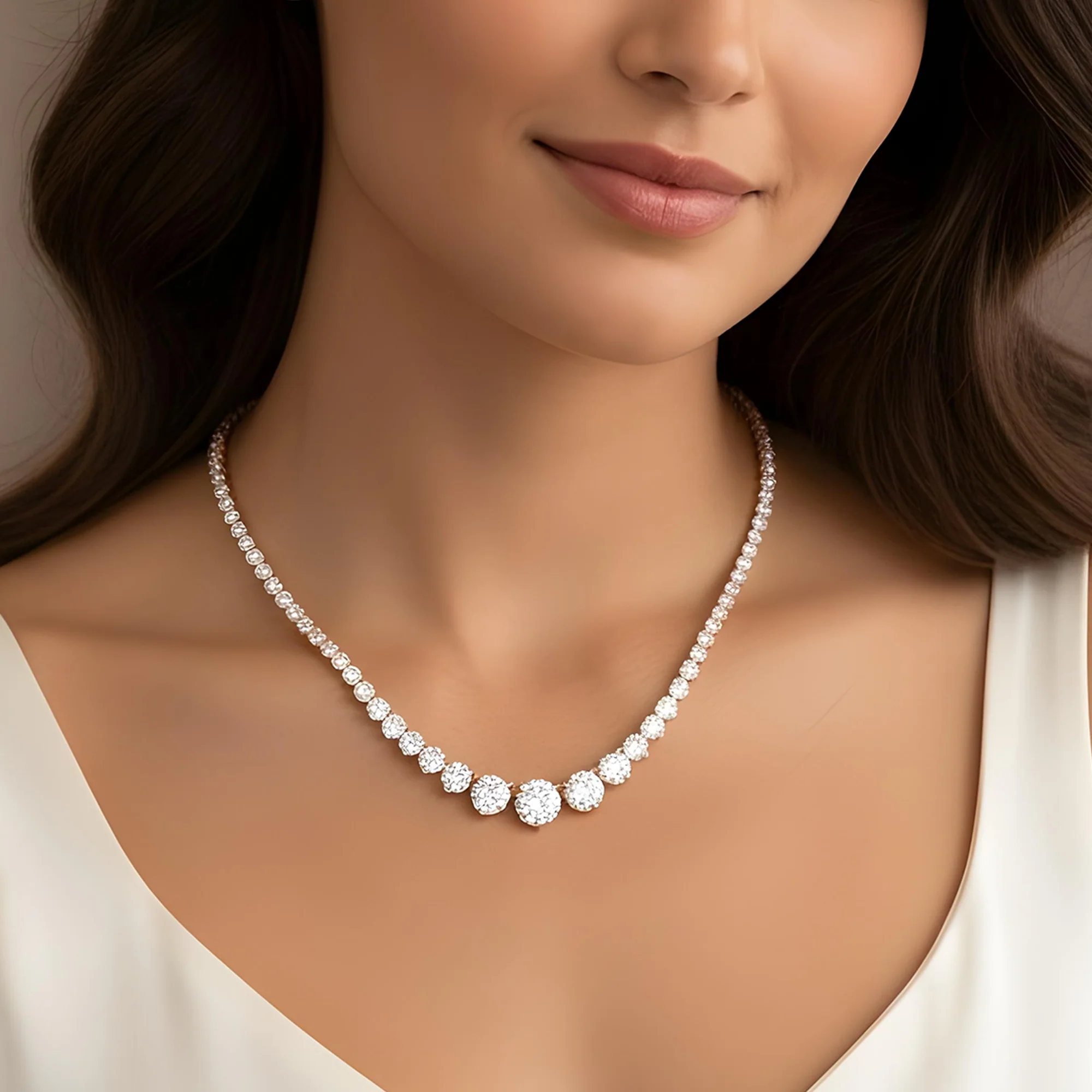 18K White Gold Graduated Diamond Tennis Chain 26.17ct - Image 7