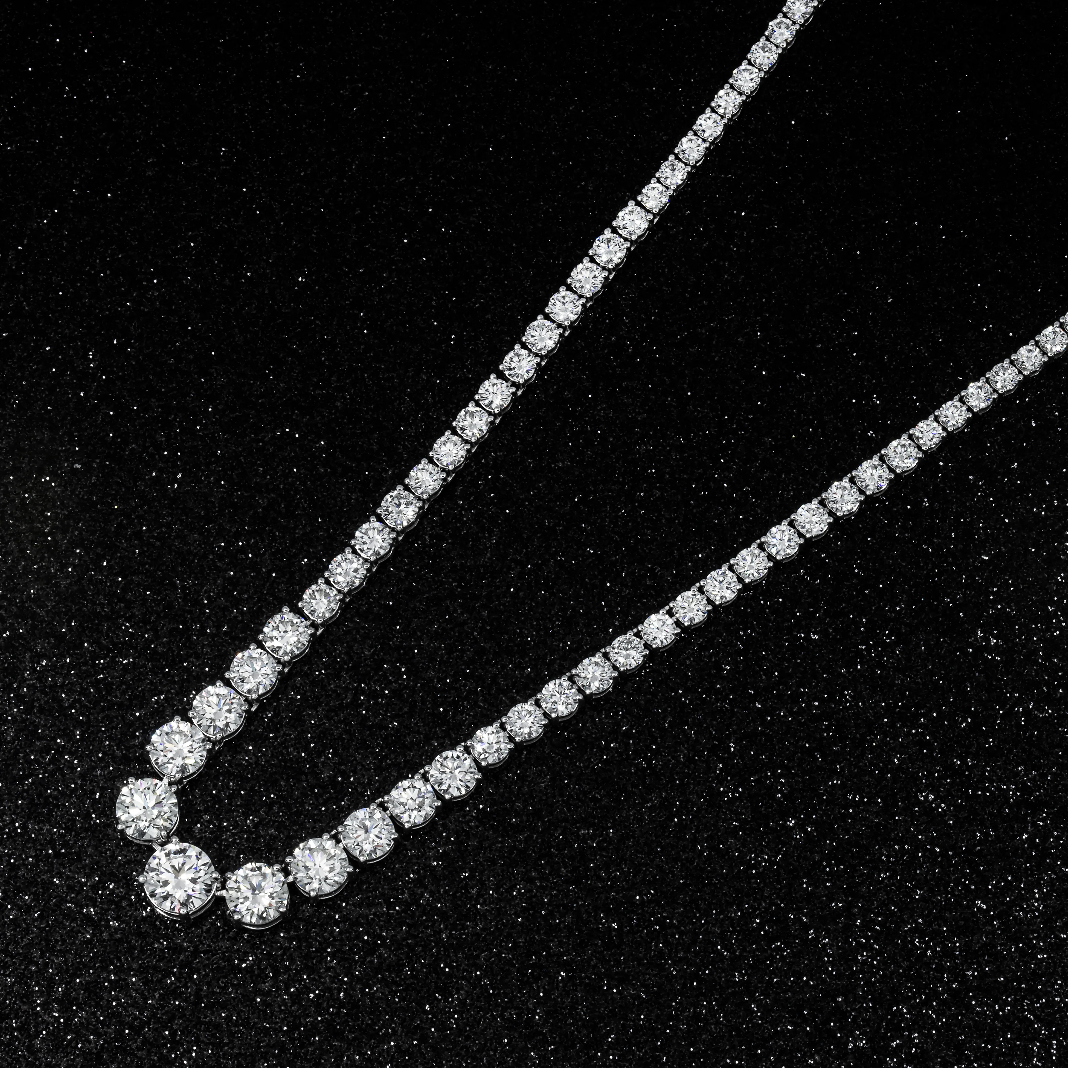 18K White Gold Graduated Round Diamond Tennis Chain 21.79ct - Image 3