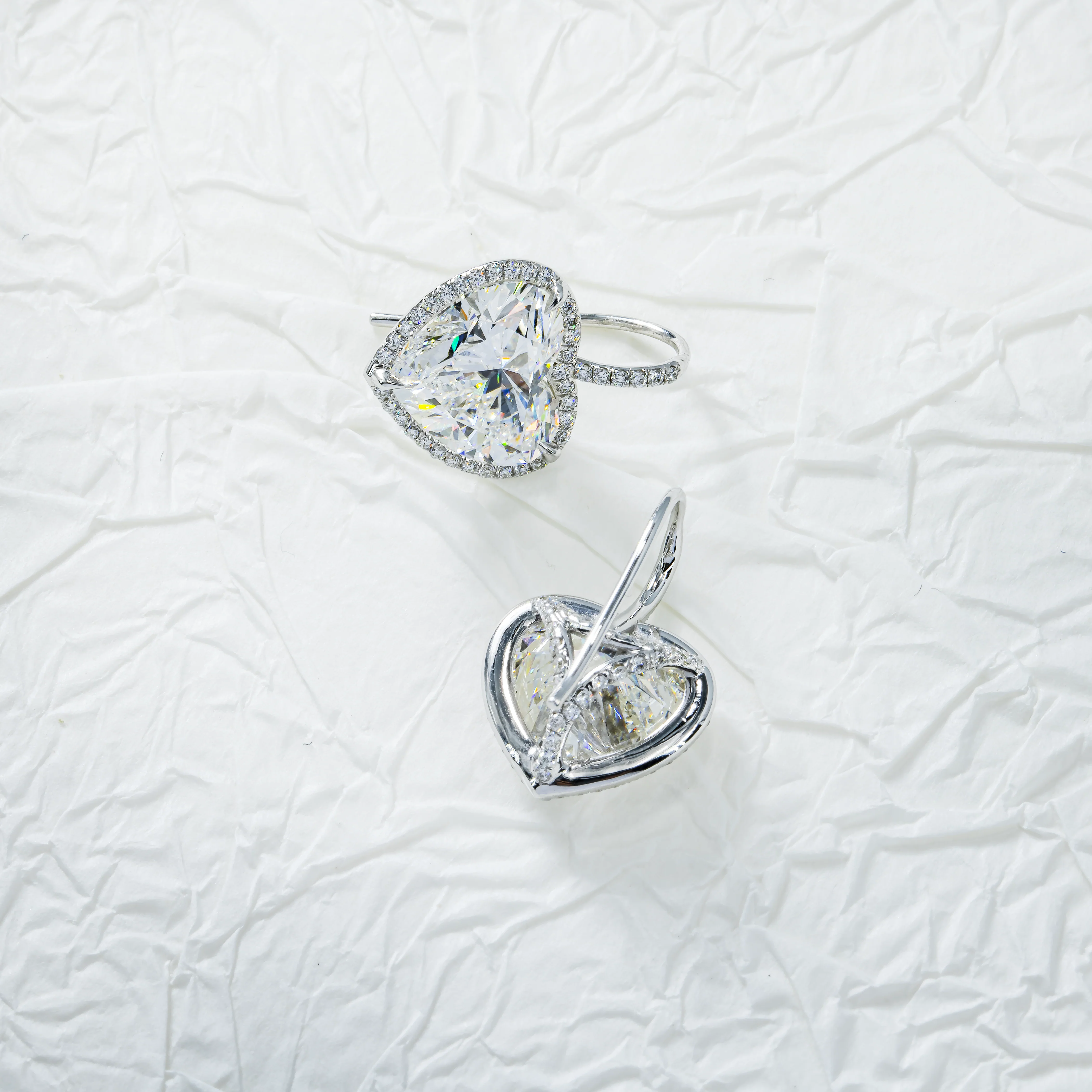 18K White Gold Heart Diamond Earrings w/ a Halo 10.71ctw - Image 3