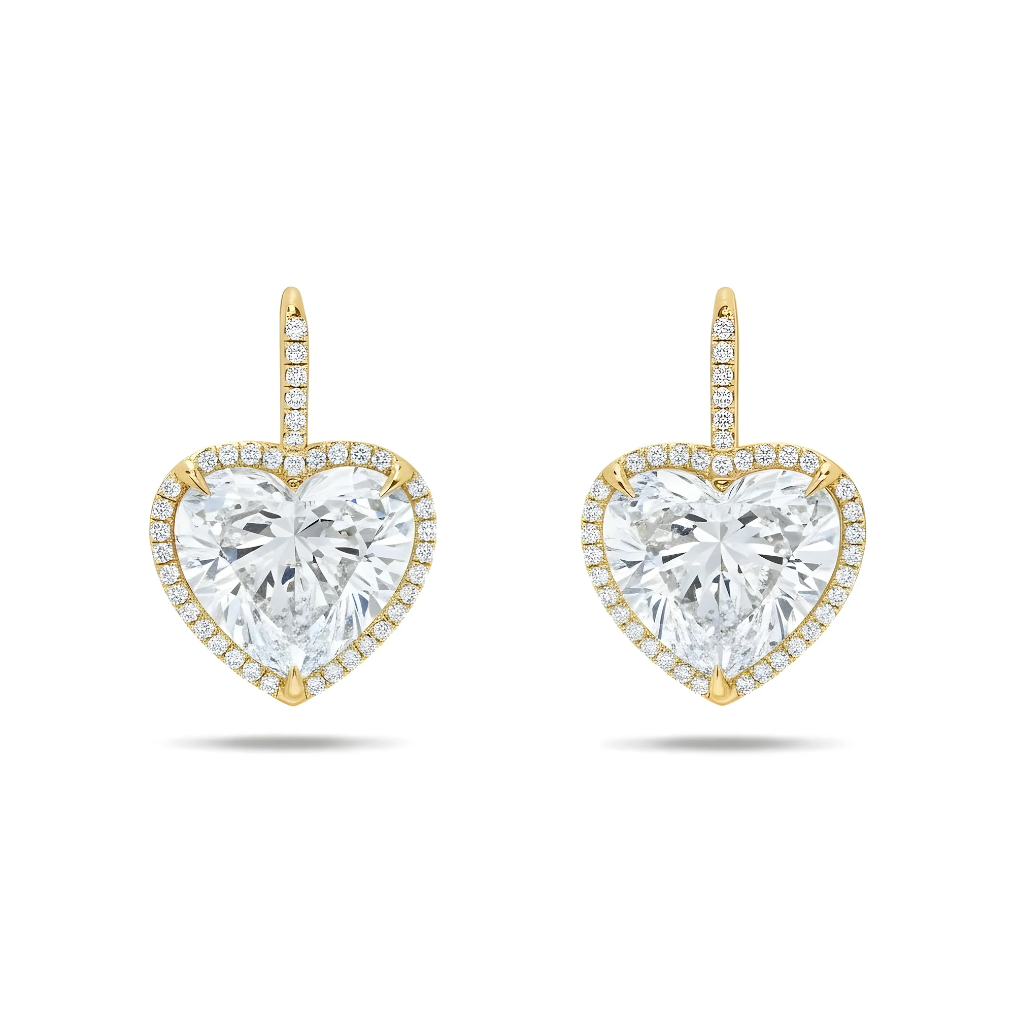 18K White Gold Heart Diamond Earrings w/ a Halo 10.71ctw - Image 4