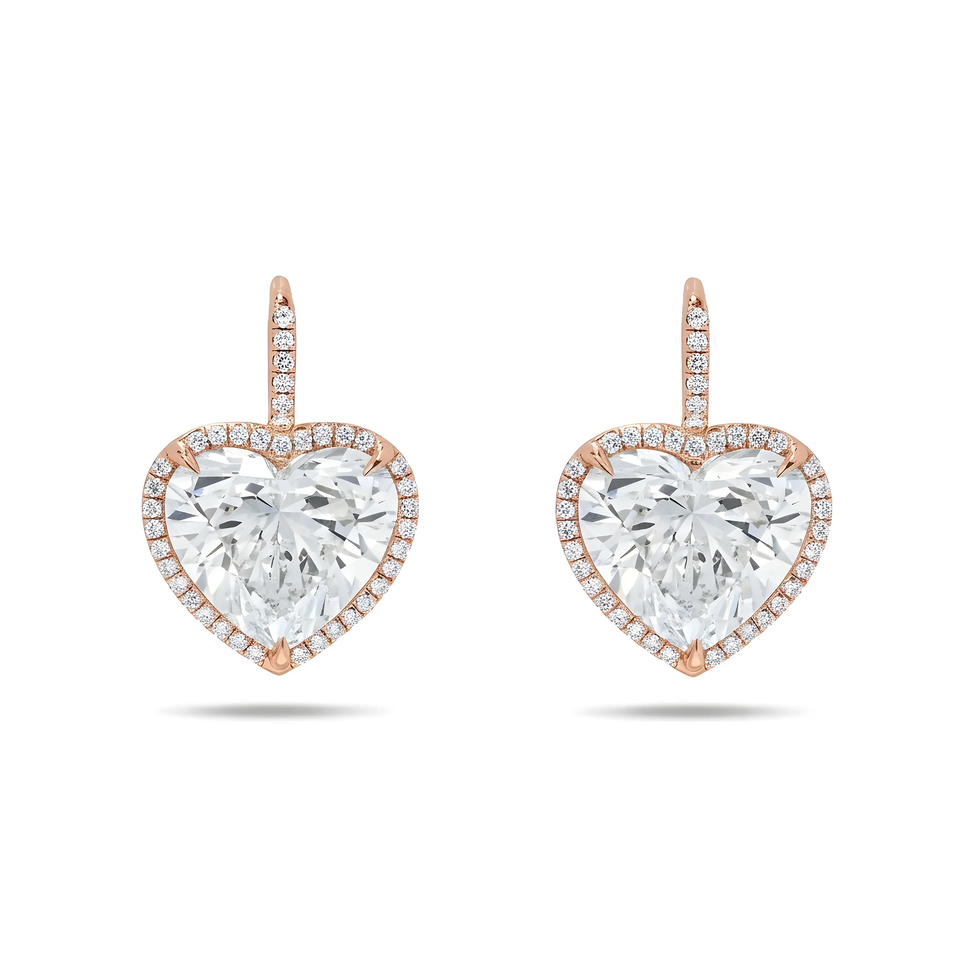 18K White Gold Heart Diamond Earrings w/ a Halo 10.71ctw - Image 6