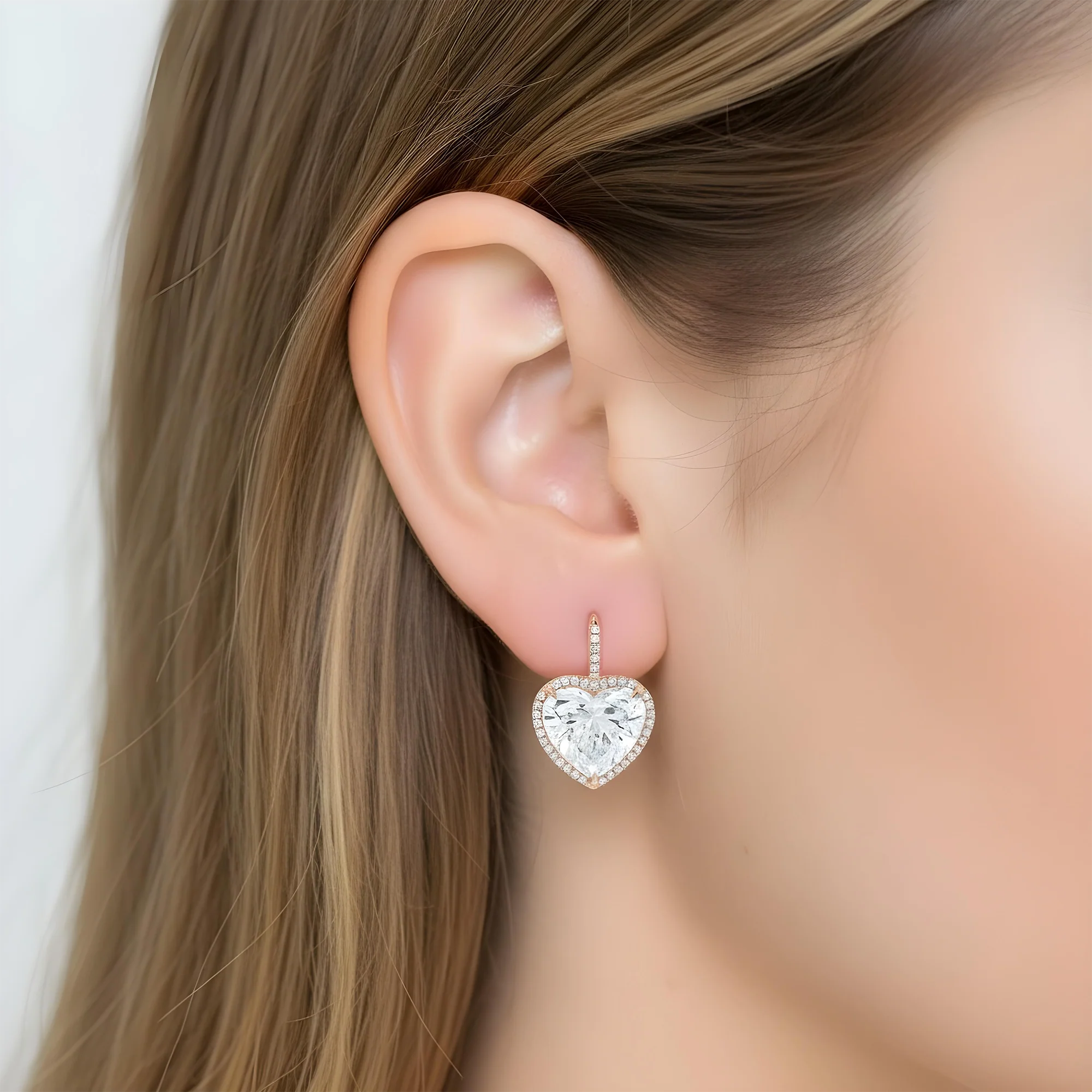 18K White Gold Heart Diamond Earrings w/ a Halo 10.71ctw - Image 7