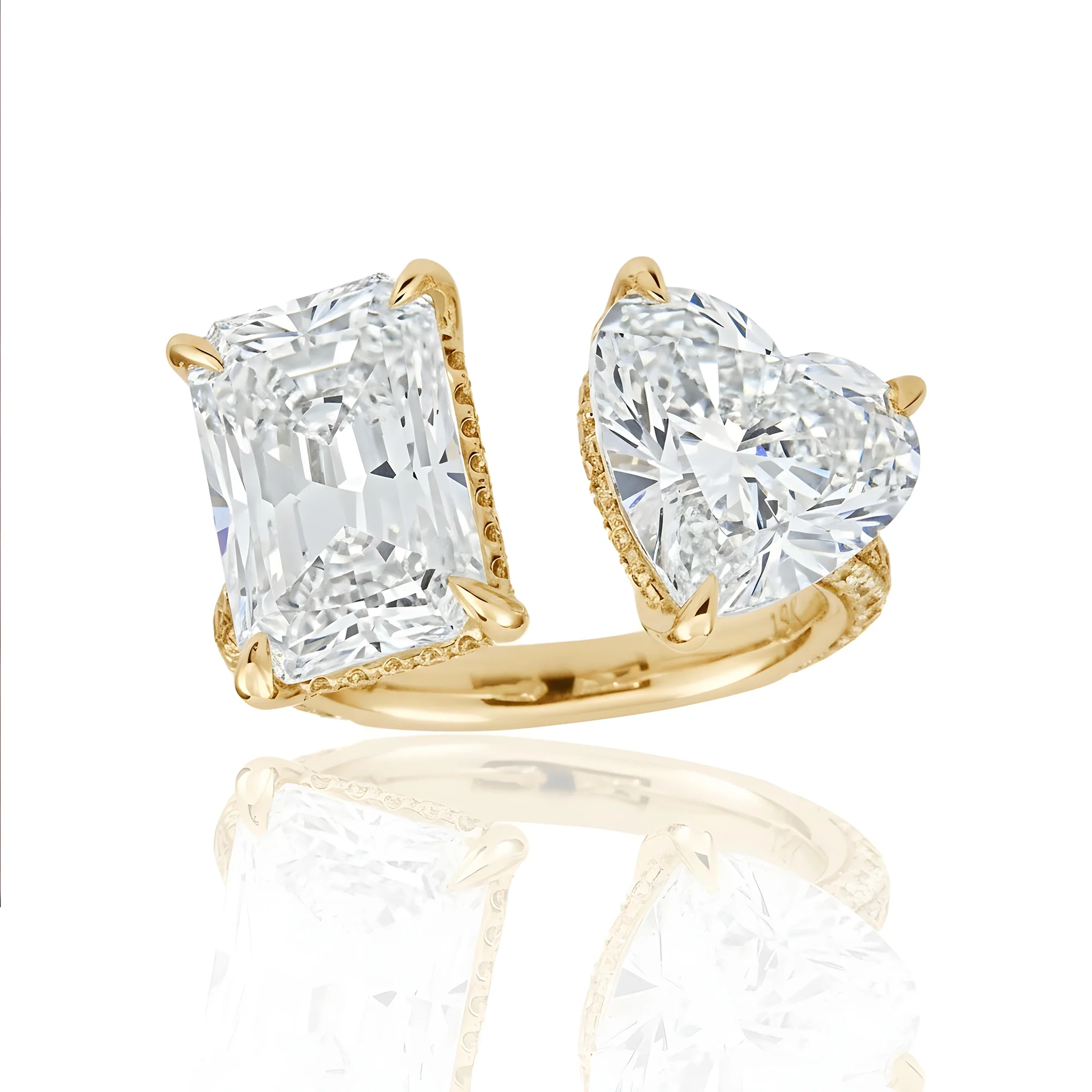 18K White Gold Heart & Radiant Cut Diamond Toi et Moi Ring 8.34ctw - Image 6