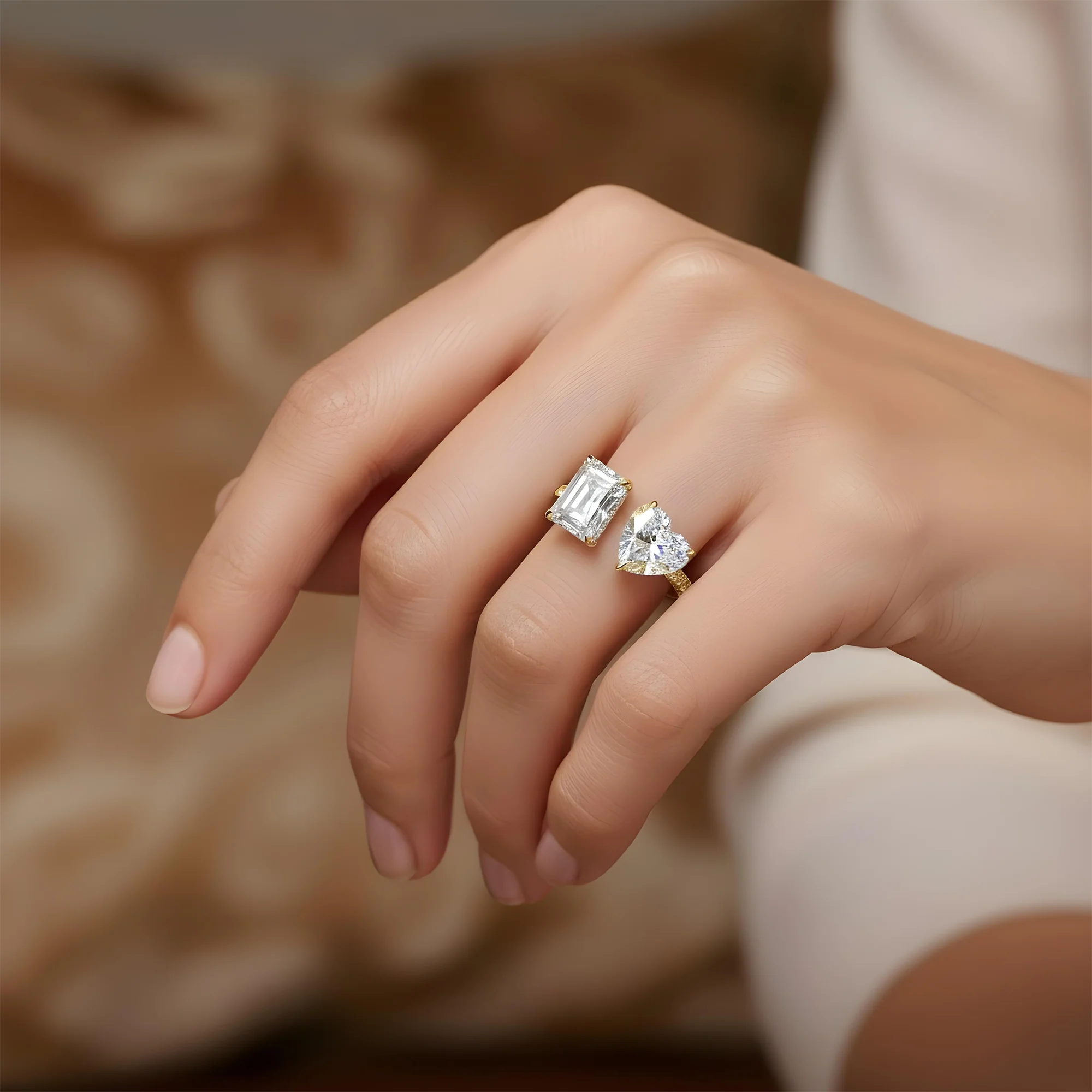 18K White Gold Heart & Radiant Cut Diamond Toi et Moi Ring 8.34ctw - Image 7