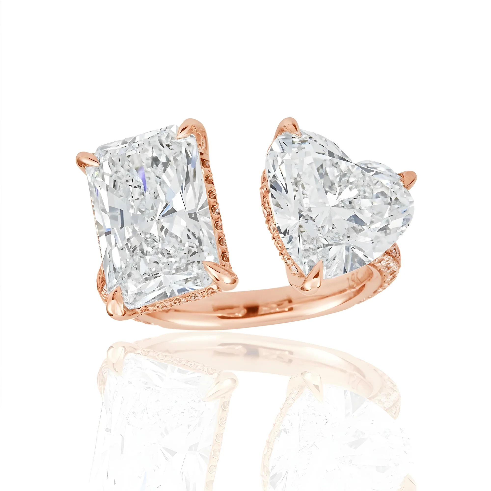 18K White Gold Heart & Radiant Cut Diamond Toi et Moi Ring 8.34ctw - Image 8