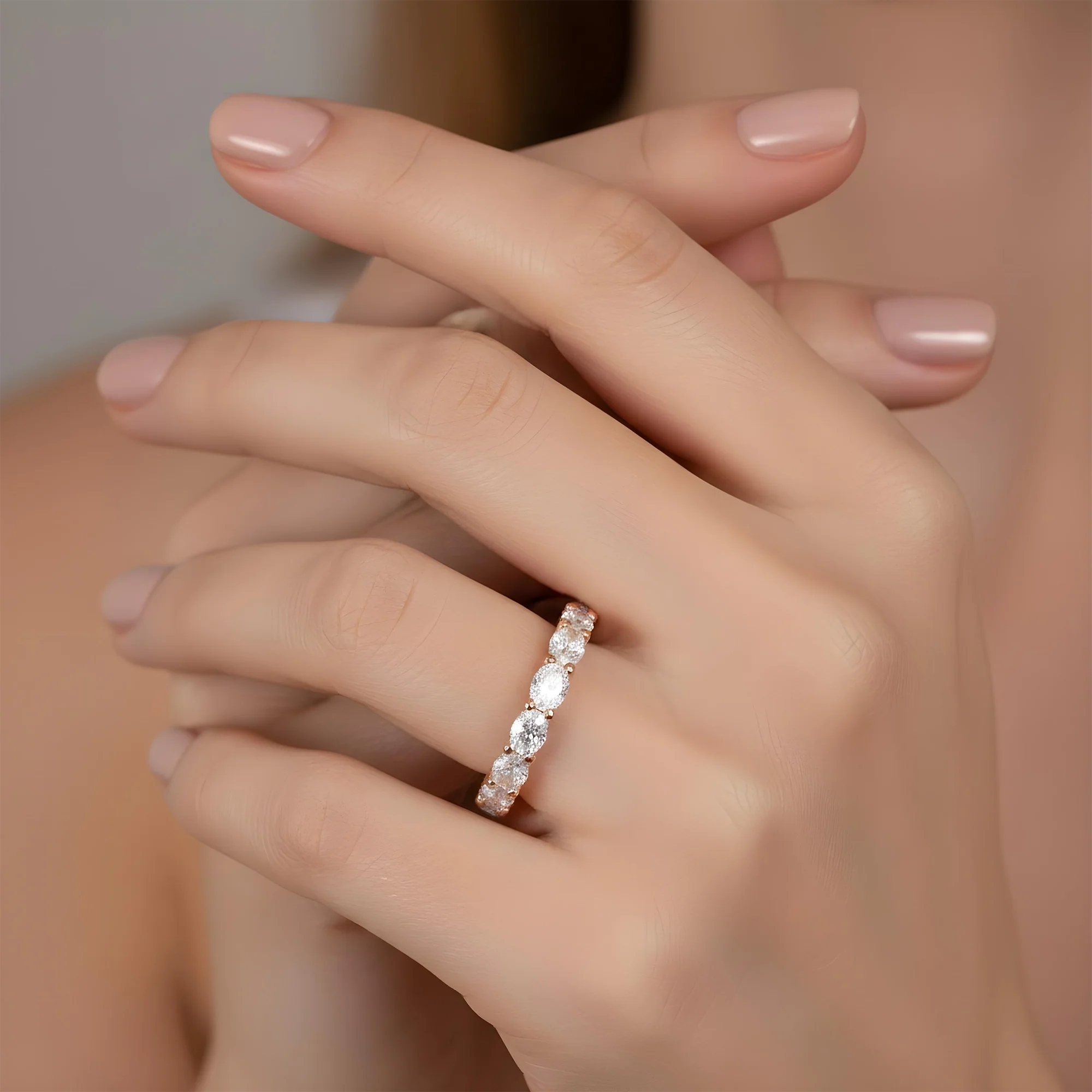 18K White Gold Horizontal Oval Cut Eternity Ring 3.52ct (size 6-8) - Image 8
