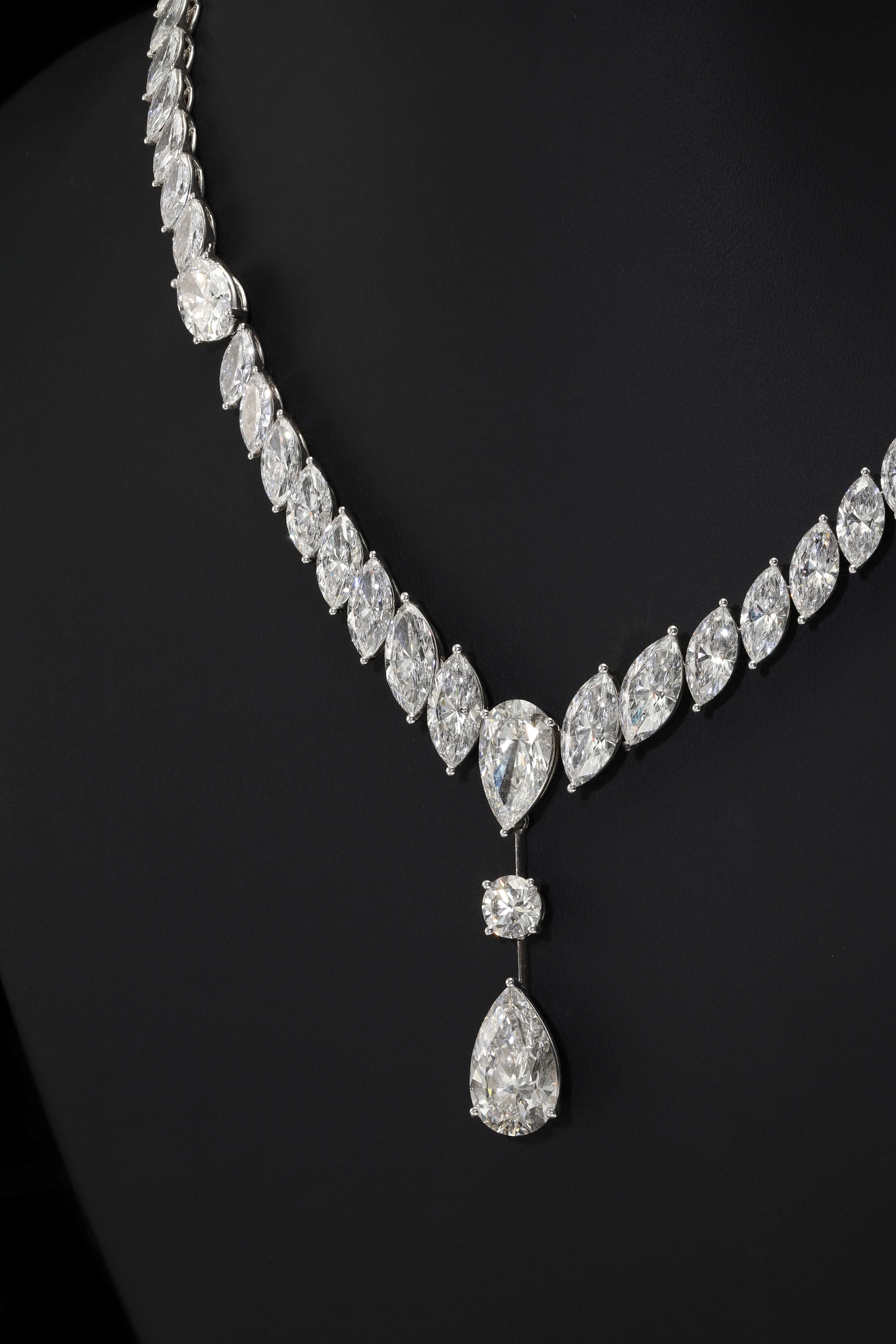 18K White Gold Marquise Cut Diamond Drop Necklace 54.01ct - Image 3