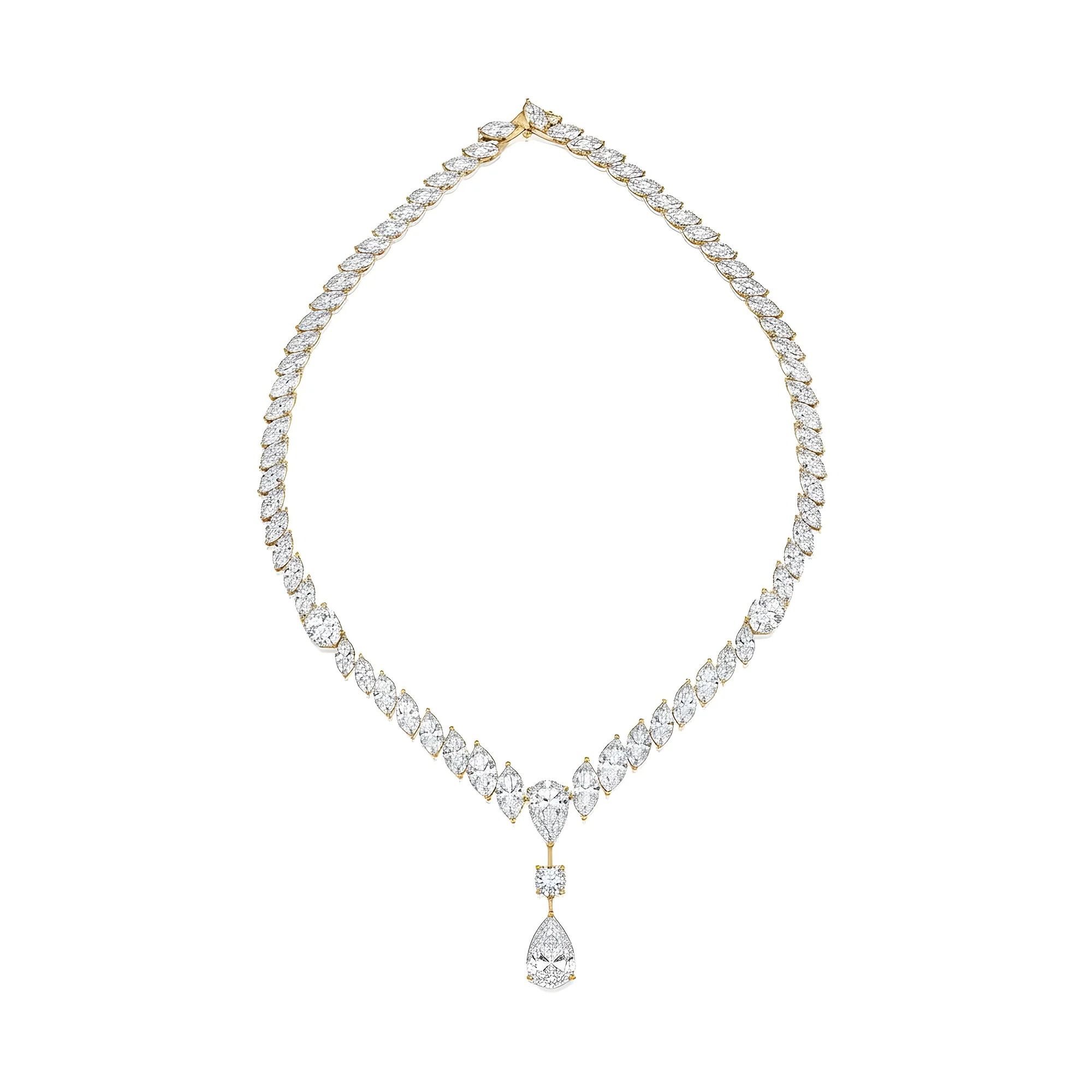 18K White Gold Marquise Cut Diamond Drop Necklace 54.01ct - Image 4
