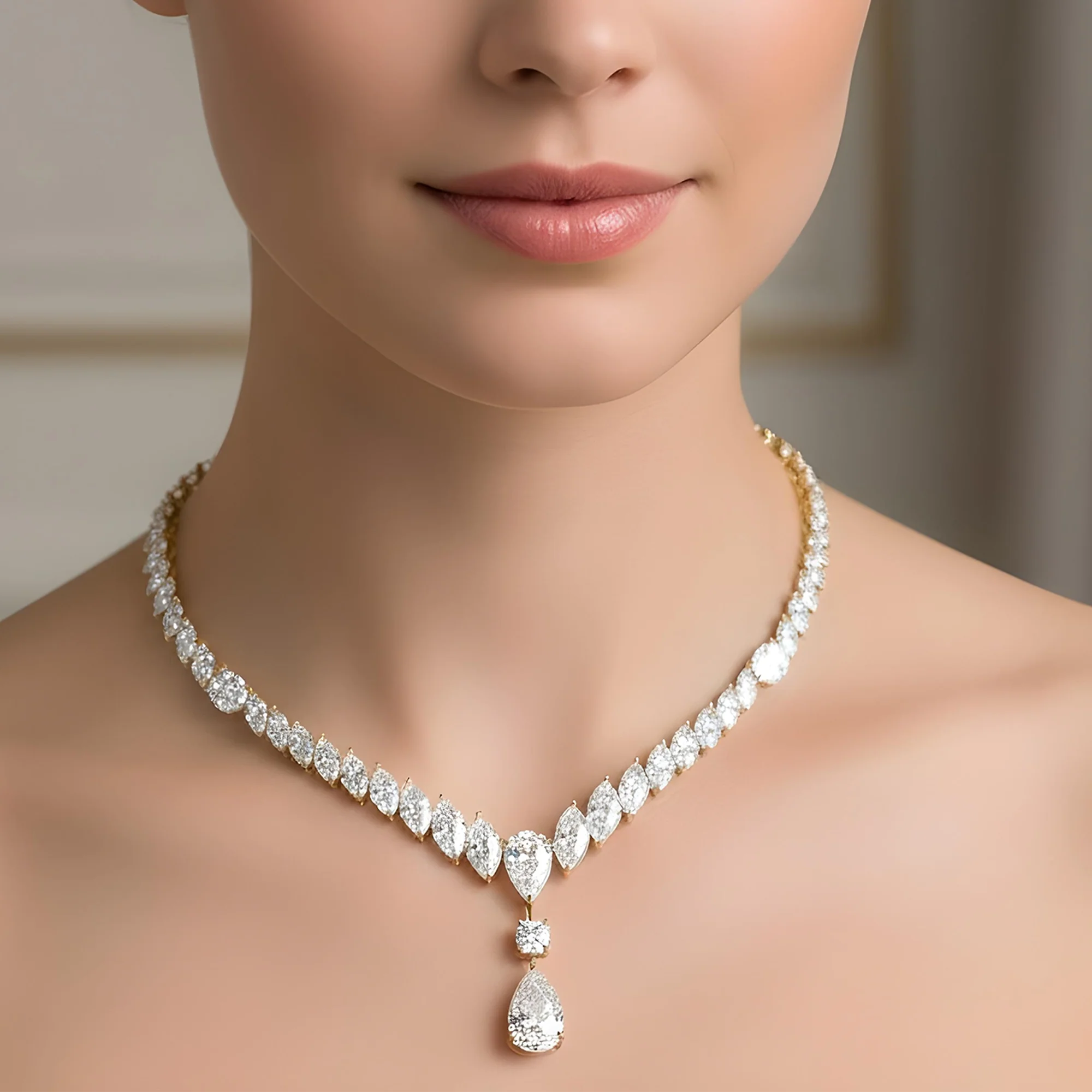 18K White Gold Marquise Cut Diamond Drop Necklace 54.01ct - Image 5