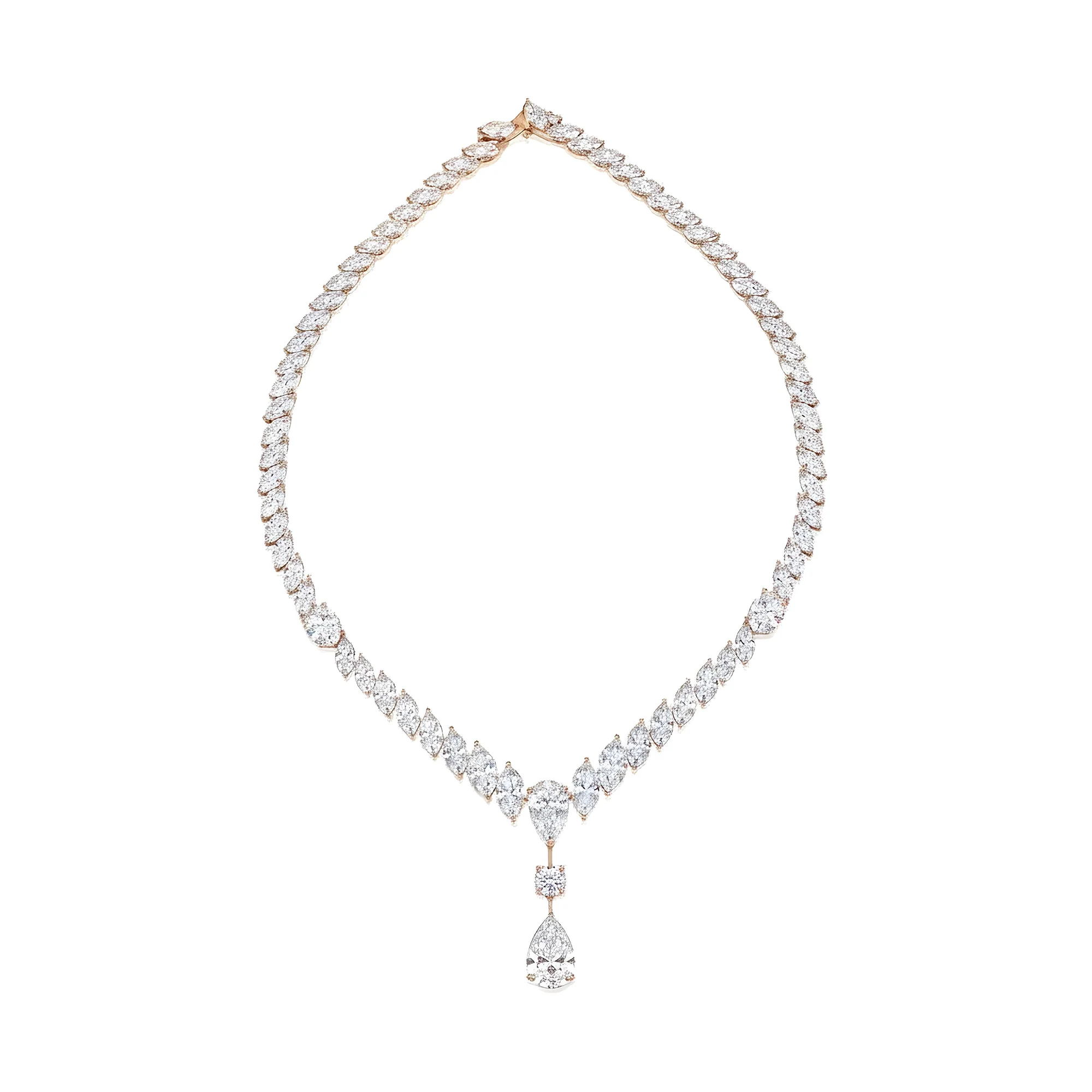 18K White Gold Marquise Cut Diamond Drop Necklace 54.01ct - Image 6