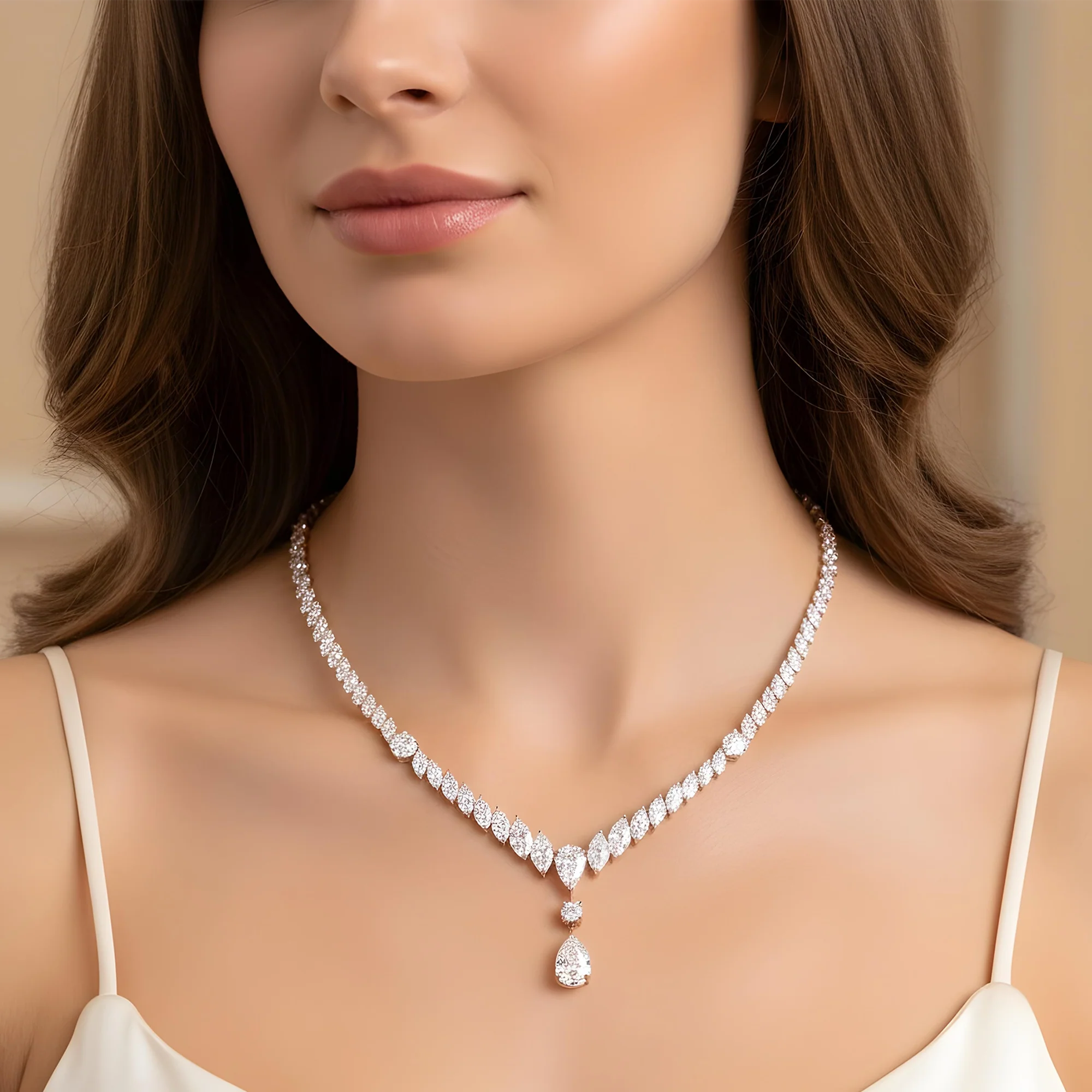 18K White Gold Marquise Cut Diamond Drop Necklace 54.01ct - Image 7