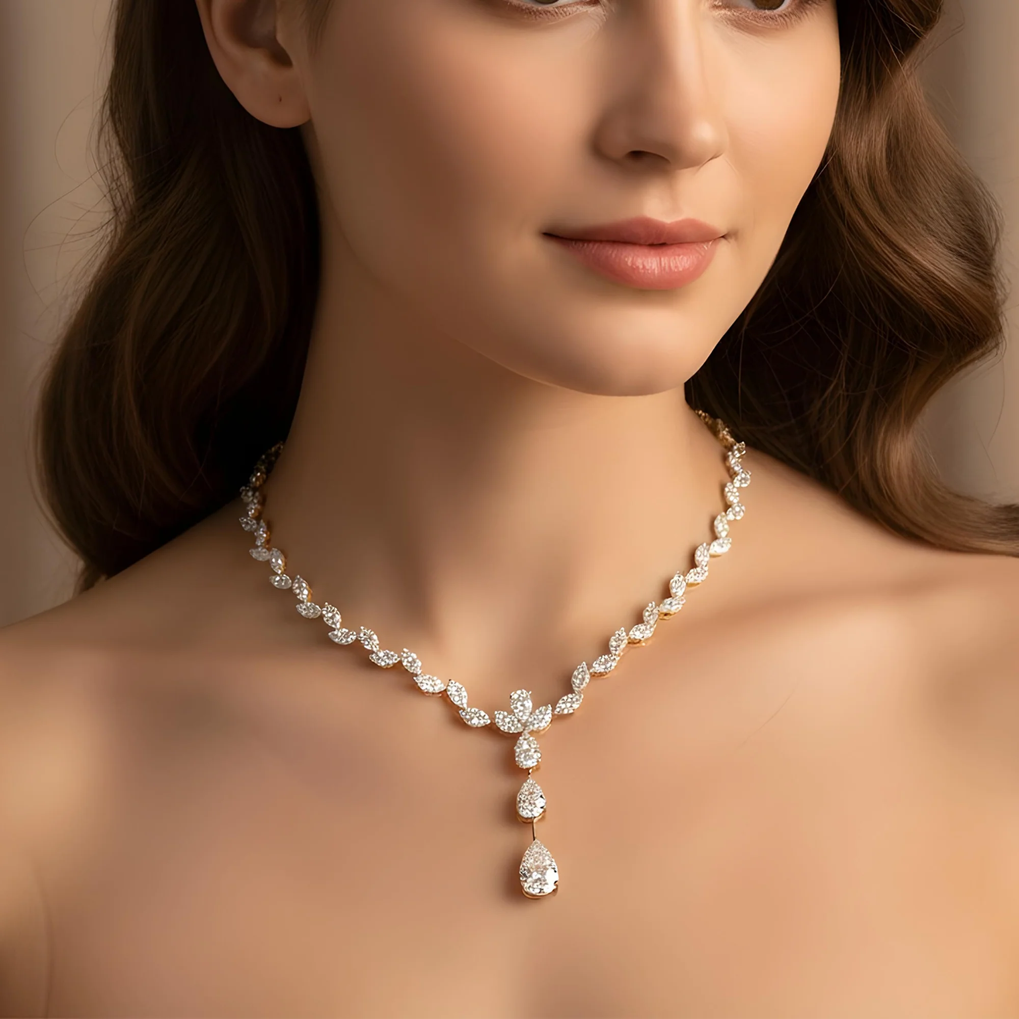 18K White Gold Marquise & Pear Cut Diamond Drop Necklace 40.36ct - Image 5