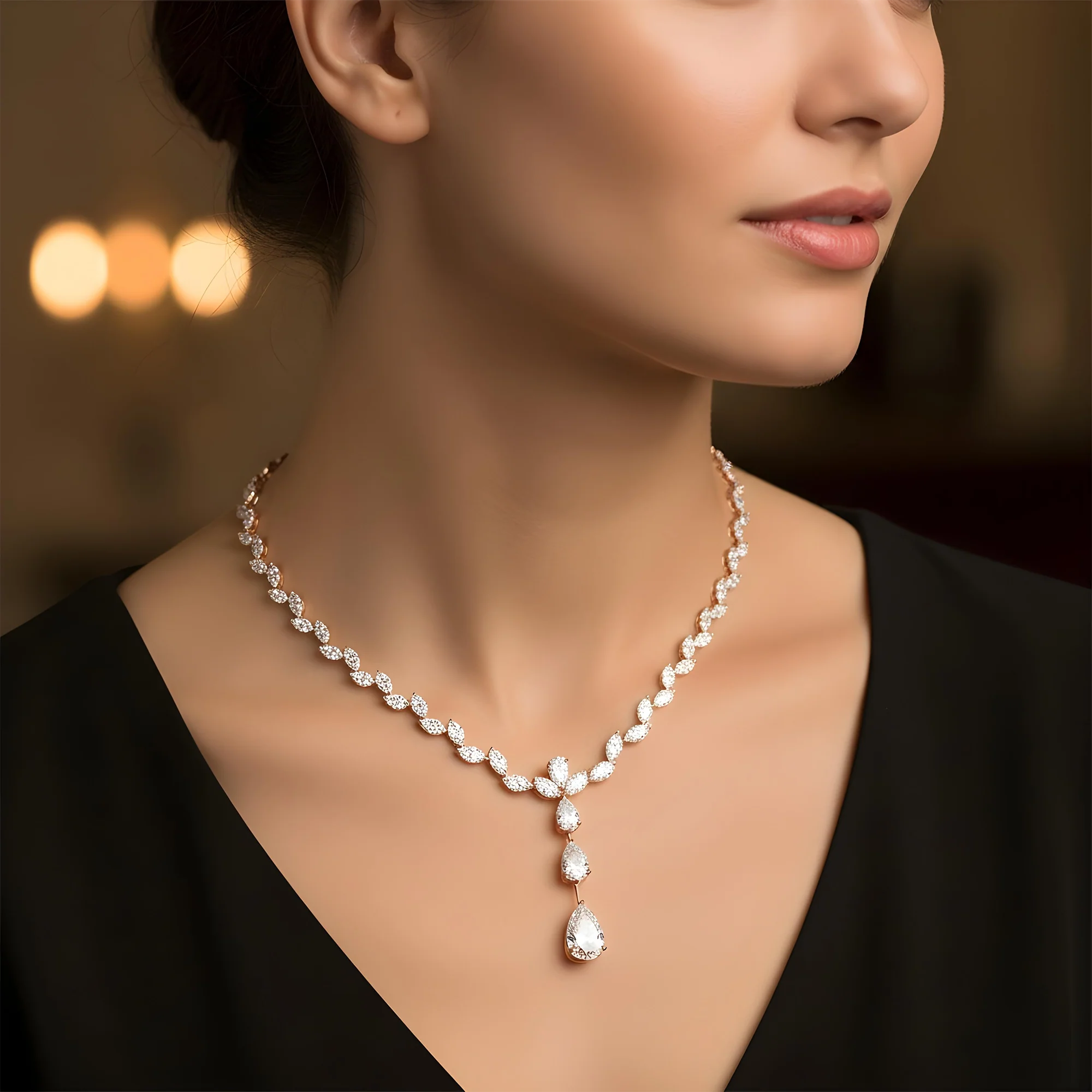18K White Gold Marquise & Pear Cut Diamond Drop Necklace 40.36ct - Image 7
