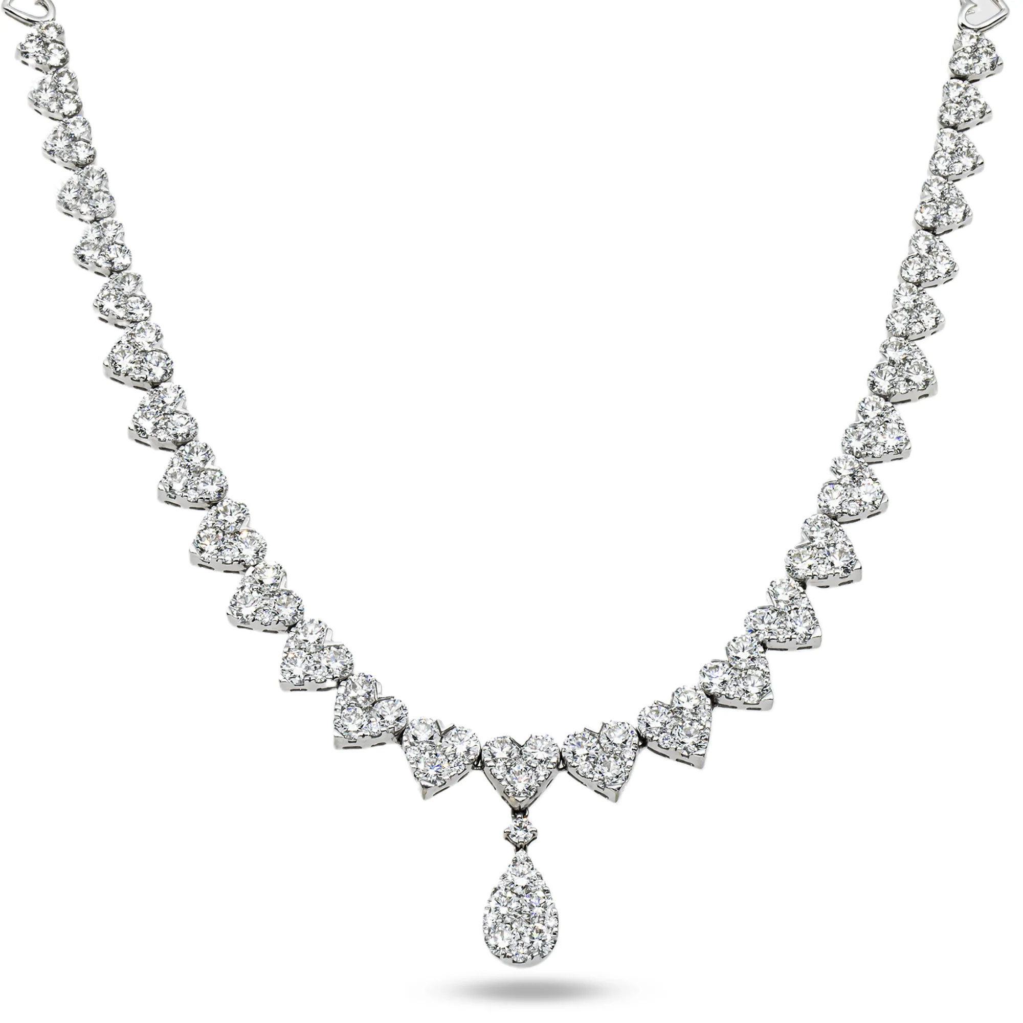 18K White Gold Multi Cut Diamond Drop Necklace 21.96ct